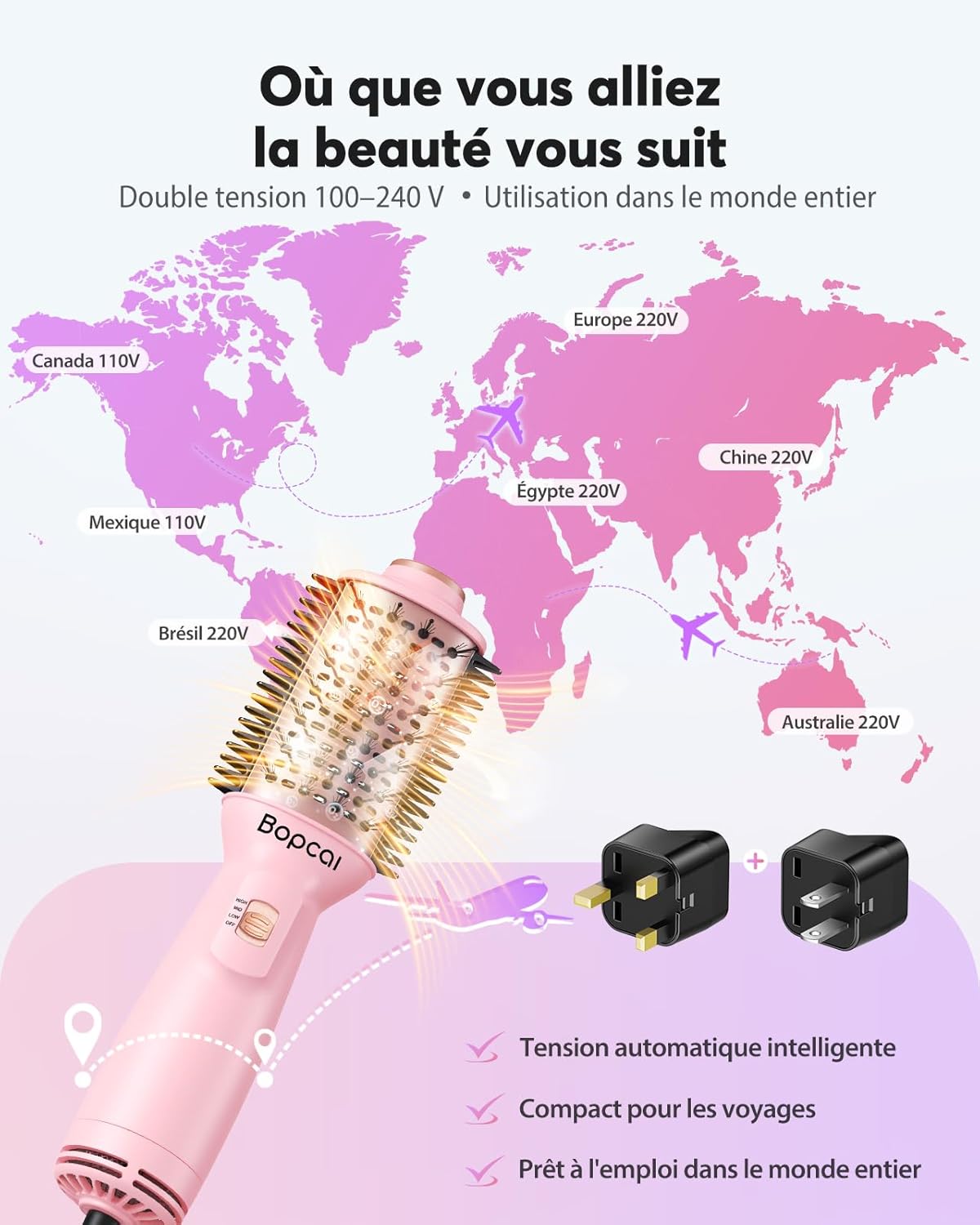 Detalle de Bopcal Mini Brosse Soufflante Voyage 4 en 1: compacte, polyvalente et idéale pour les voyages