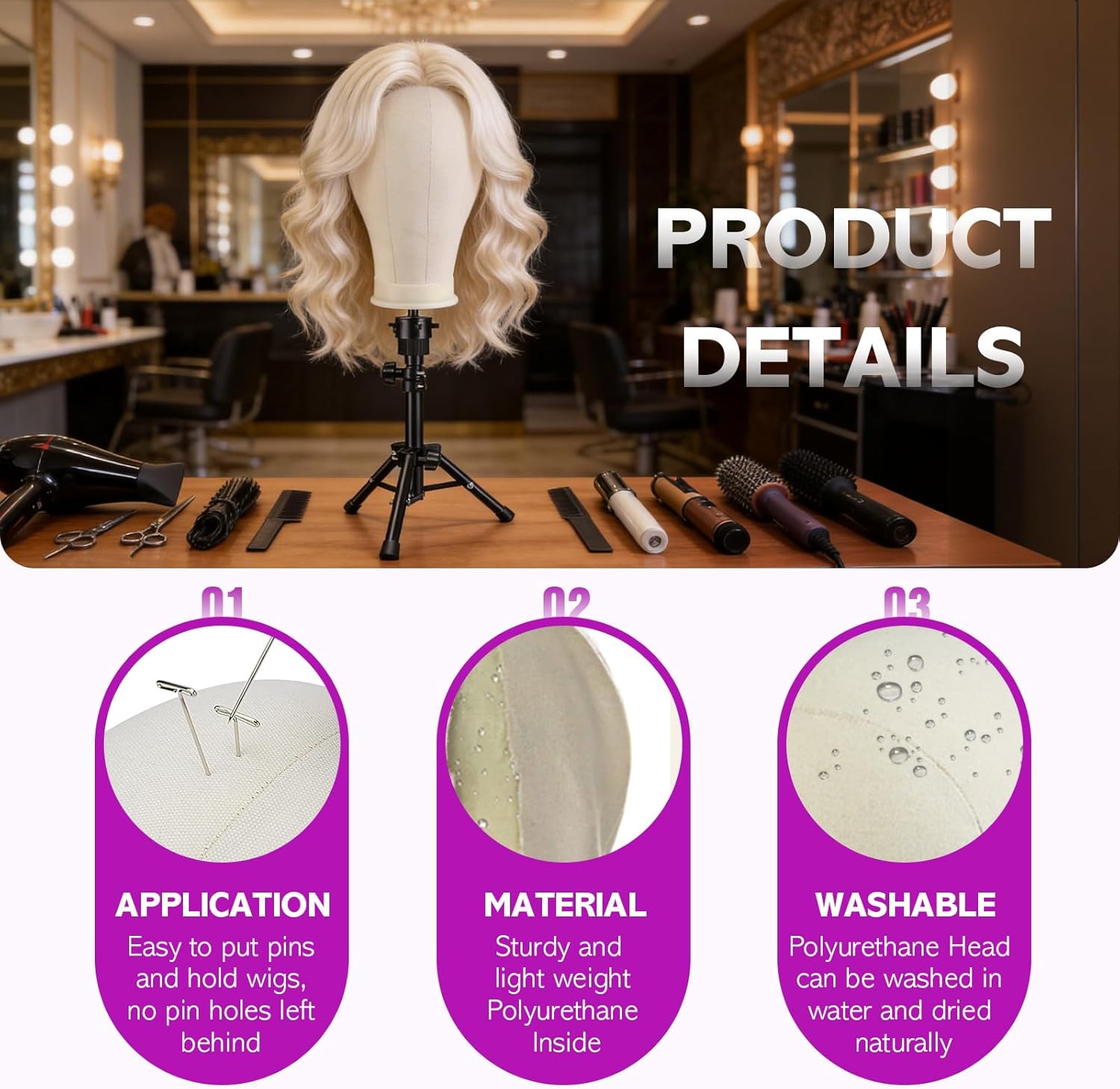 Thumbnail 4 de Neverland 23 Inch Wig Head Stand Tripod with Canvas Head for Wigs