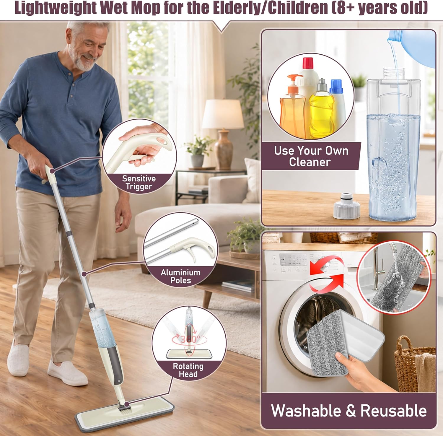 Thumbnail 4 de MEXERRIS Wet Mop with 3 Washable Pads — Spray Mop for Hardwood, Tile, Laminate & More