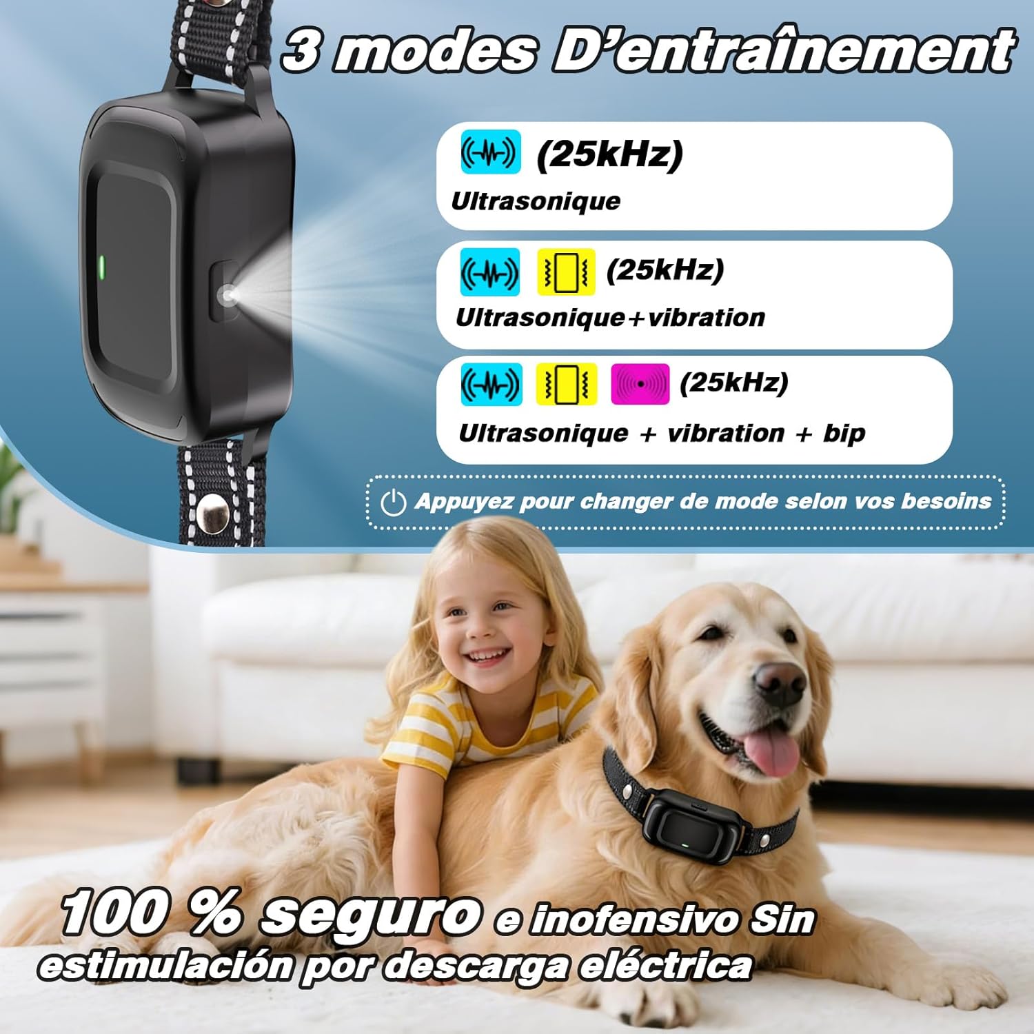 Detalle de Collier Anti Aboiement Chien – Dressage Intellig ent avec Ultrason et Détection