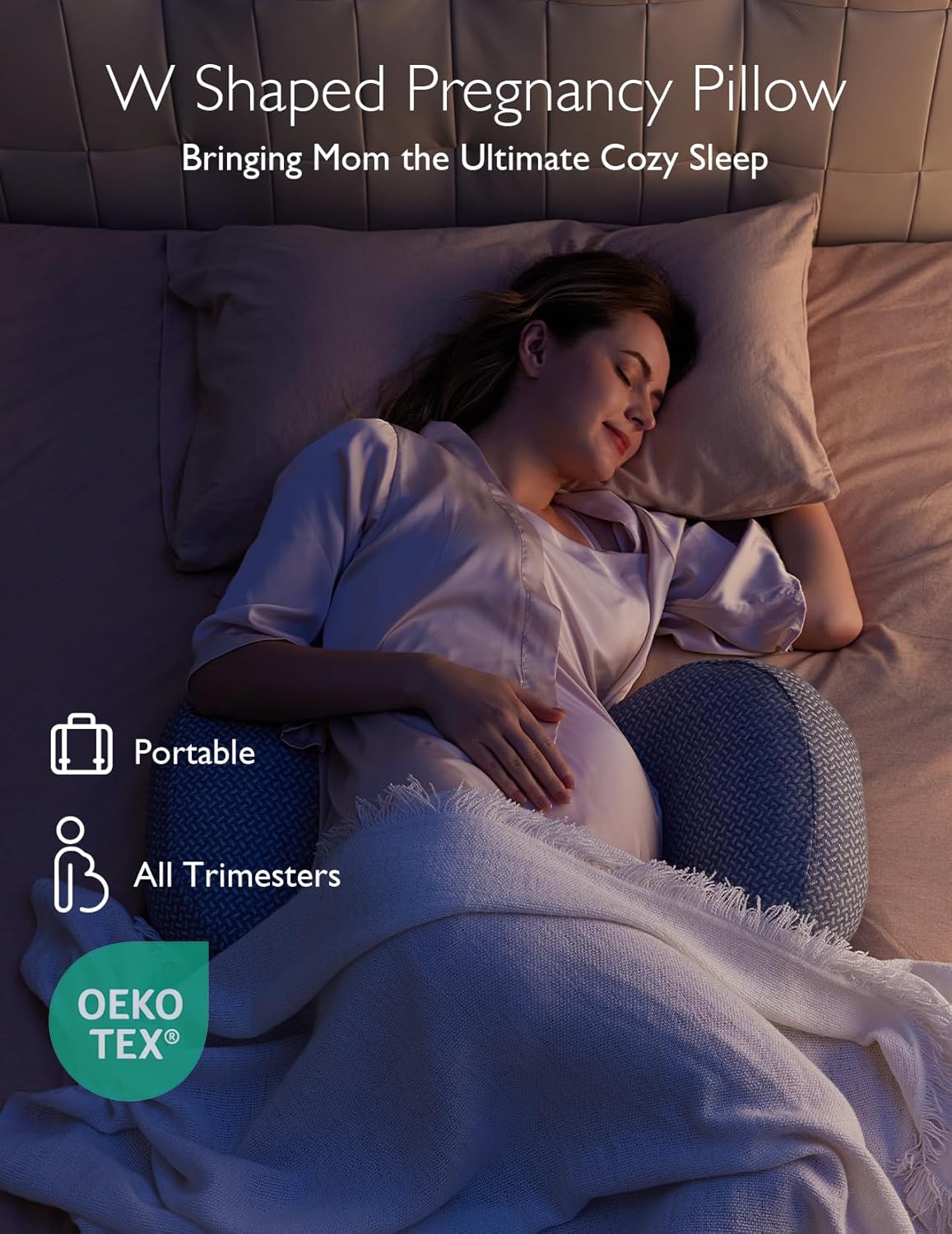 Thumbnail 6 de momcozy W Shaped Pregnancy Pillow – Adjustable Velcro, Portable Maternity Support
