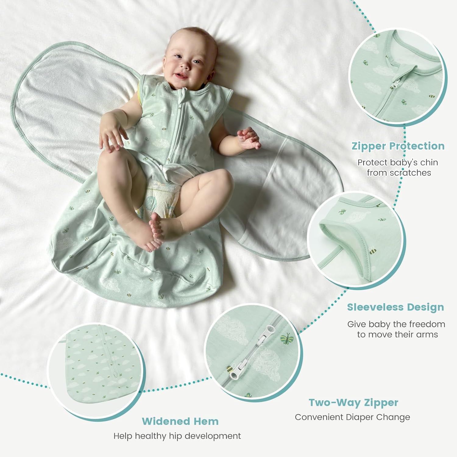 Thumbnail 1 de Lilbestie Baby Sleeping Swaddle Bag 1.0 Tog – 3-in-1 Adjustable Silent Hook for Newborns (0–12 Months)