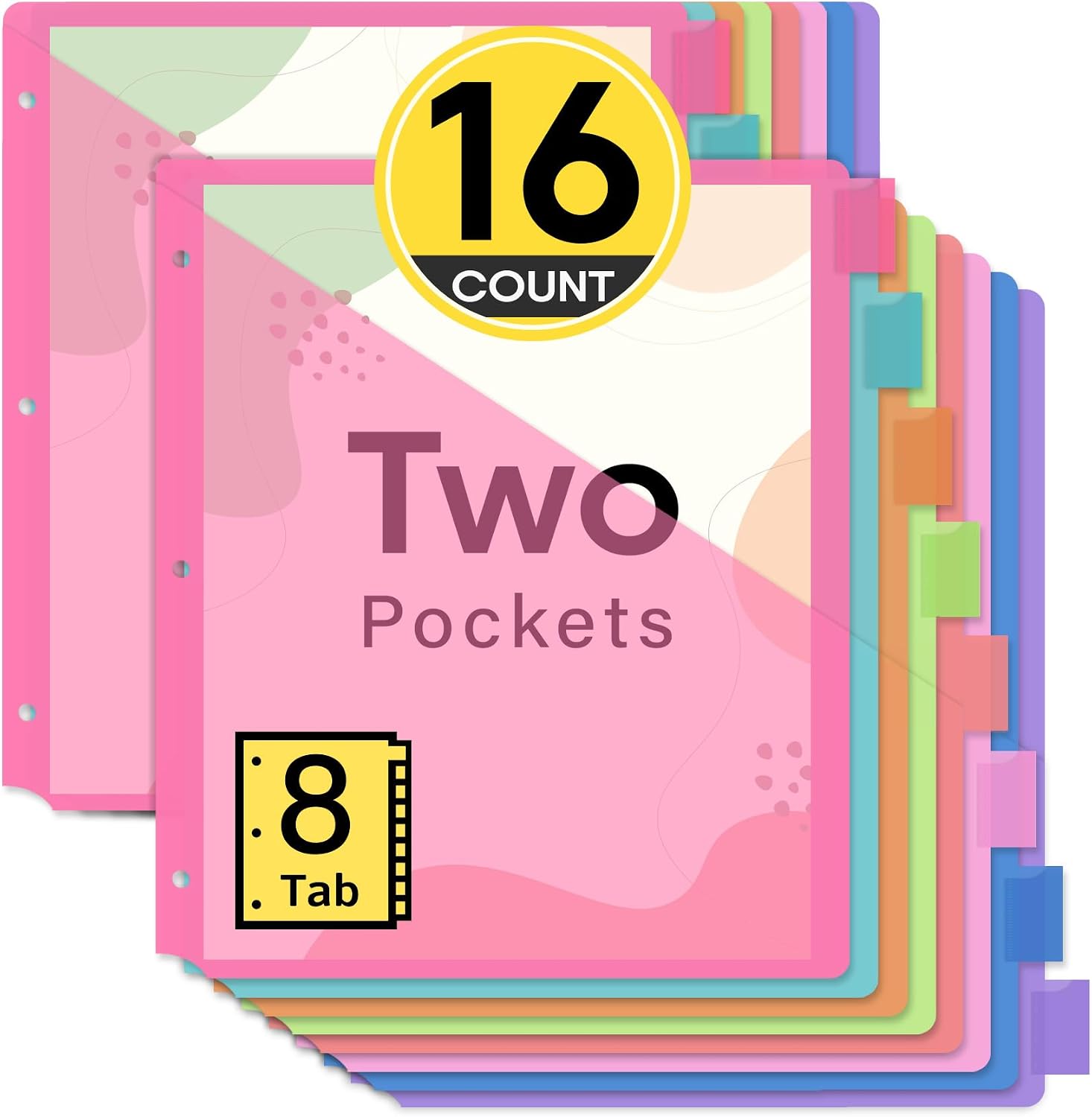 Detalle de Taja 16-Count Plastic Binder Dividers with 8 Pastel Tabs and Two Pockets
