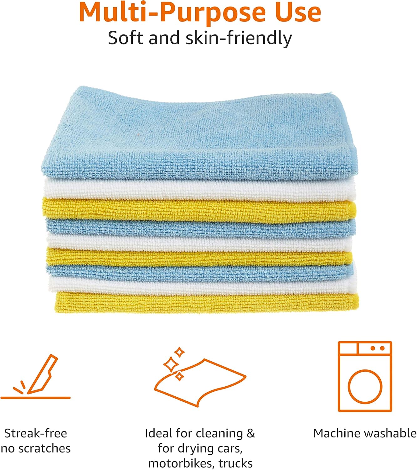 Thumbnail 2 de Amazon Basics Microfibre Cleaning Cloths (Pack of 24) – Blue, Orange & White, 40.5 x 30.5 cm