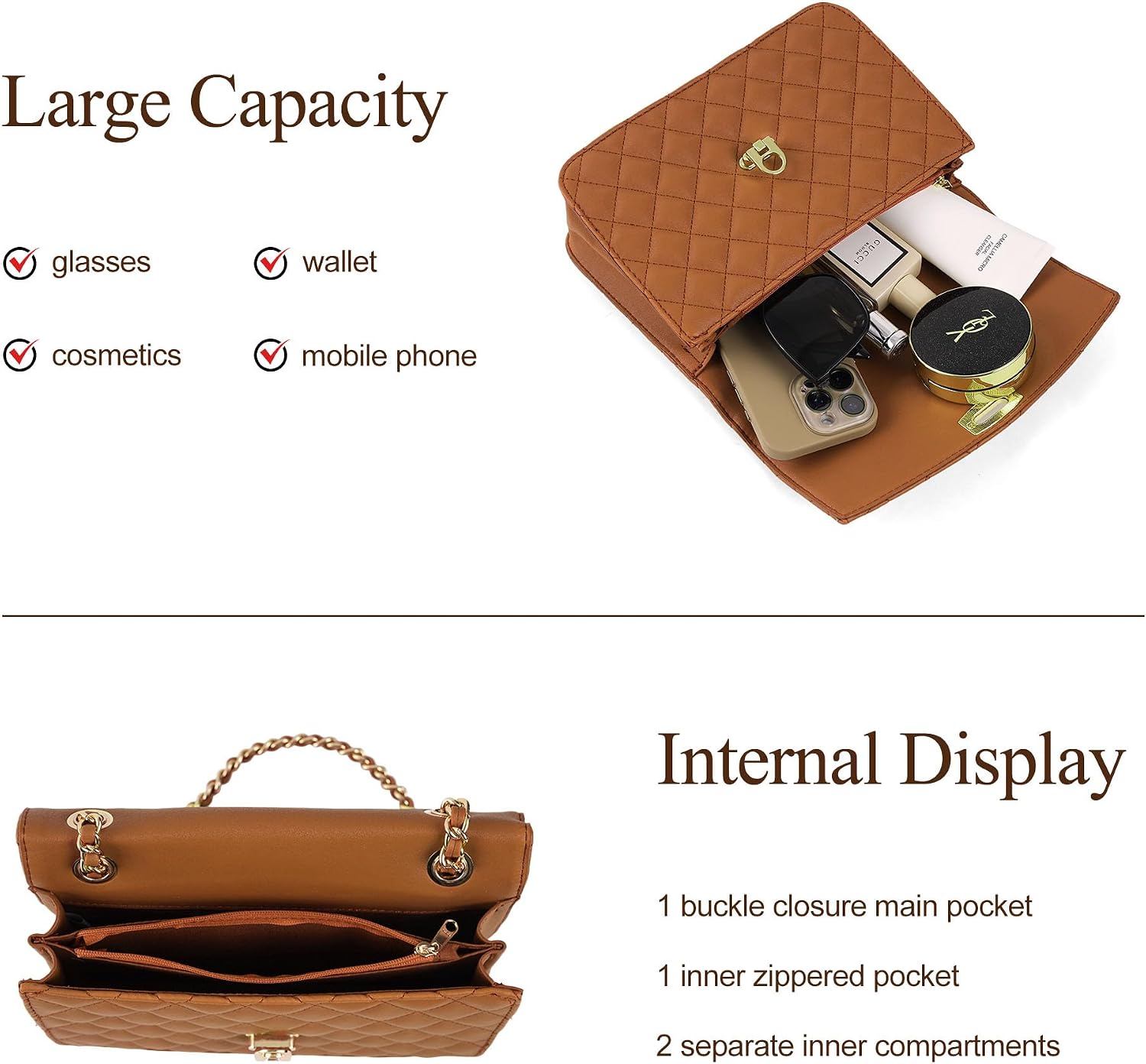 Detalle 2 de GEMIU Quilted Crossbody Purse with Two Compartments