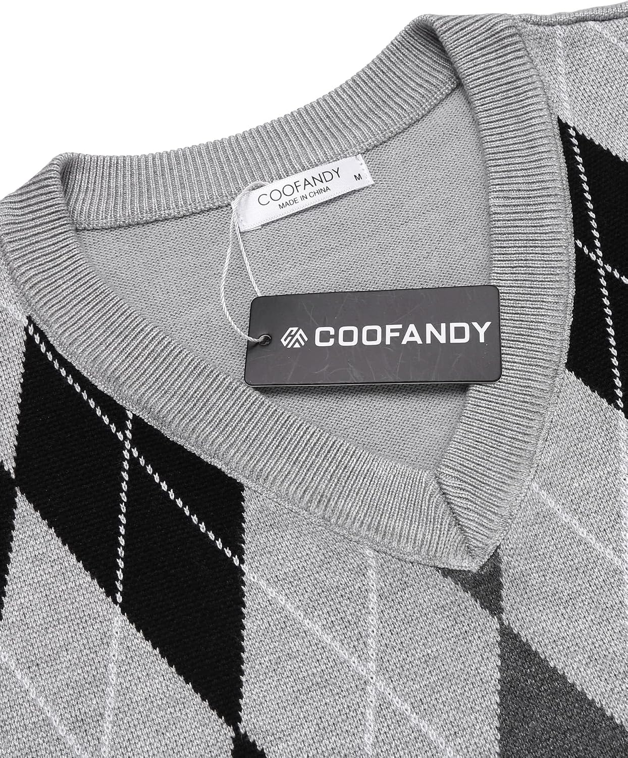 Detalle de COOFANDY Men's Argyle V-Neck Sweater Vest, Slim-Fit Sleeveless Knit