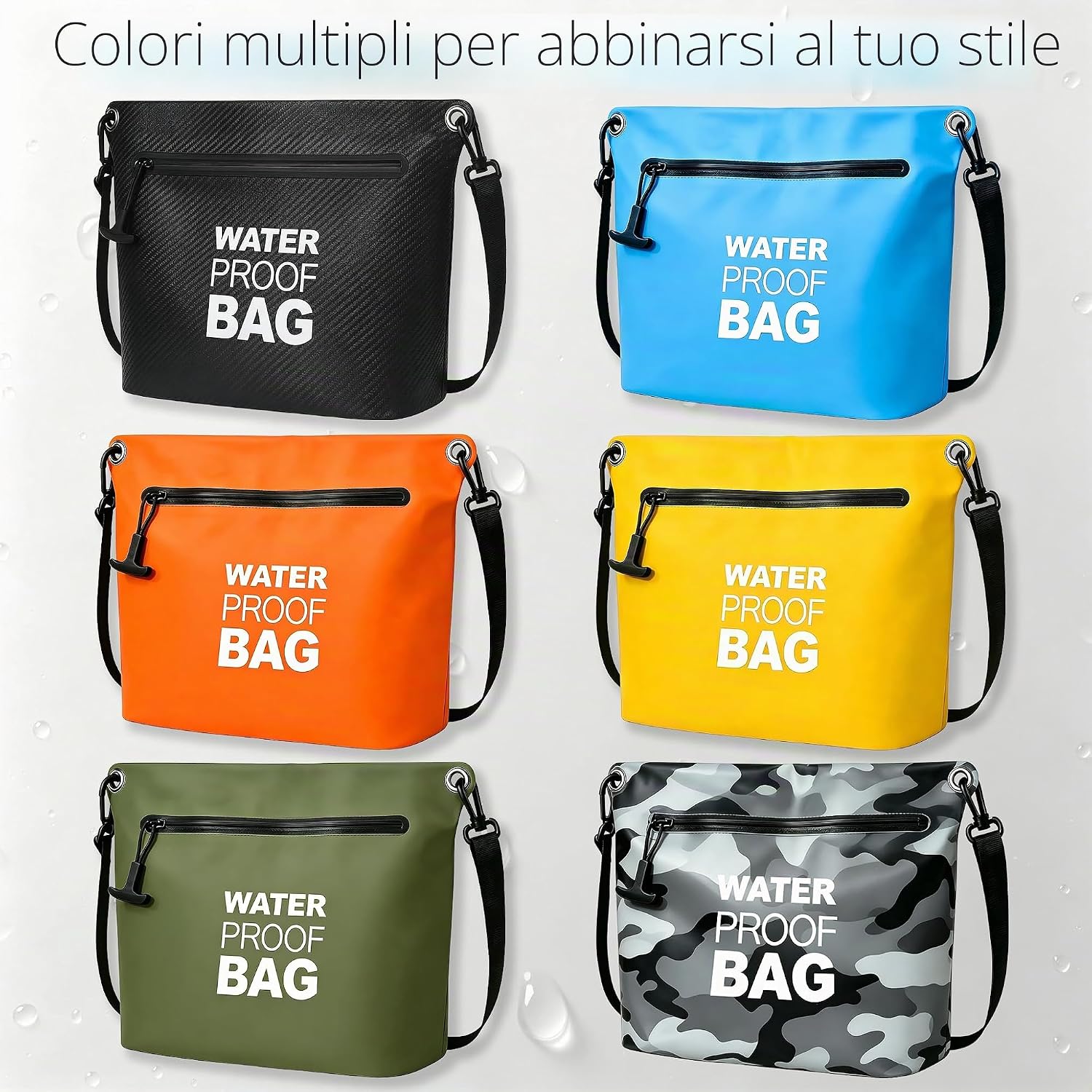 Detalle de BLUEVER Borsa Impermeabile a Tracolla con Cerniera Ermética da 4L – Verde militare
