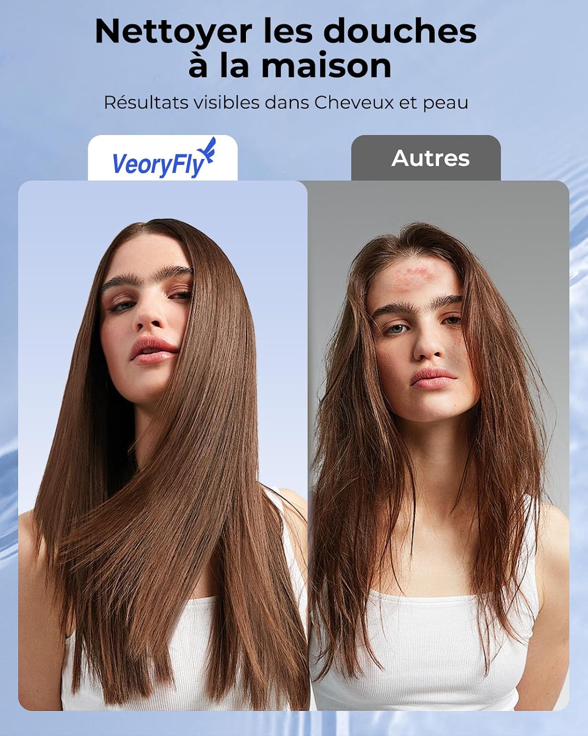 Detalle de VeoryFly Filtre Douche – Élimine 99% du chlore et lutte contre le calcaire (2 cartouches)