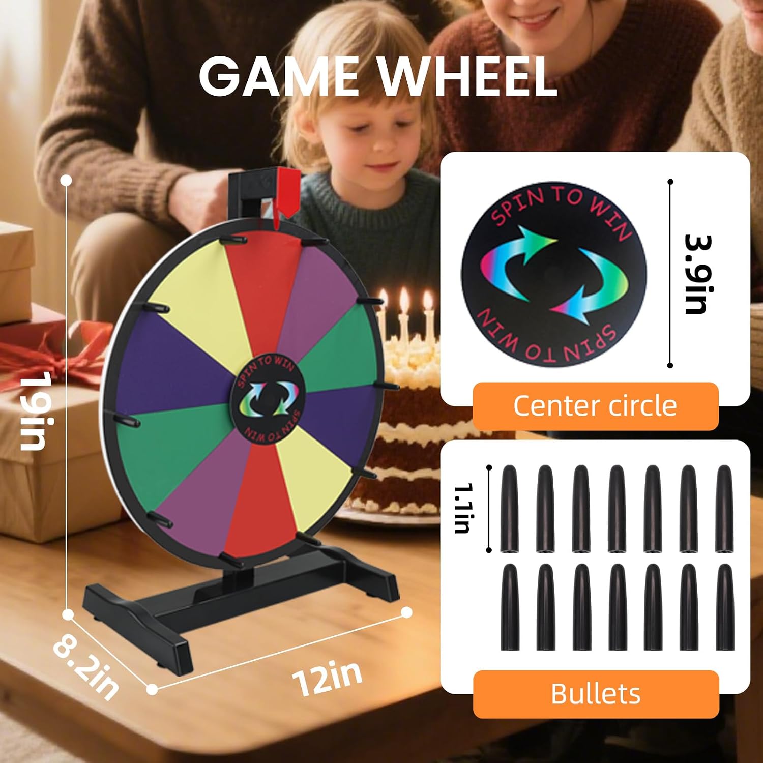 Detalle de iElyiEsy Spinning Prize Wheel 12 Inch Tabletop with Stand (12 Colour Slots)