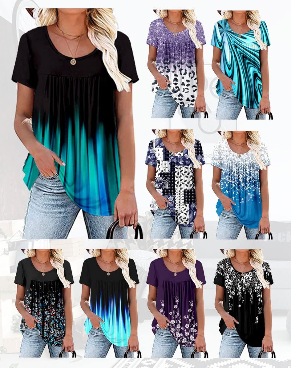 Detalle de Rainoop Women's Plus Size Lace Pleated Tunic Top – Short Sleeve Summer Blouse (M-4XL)