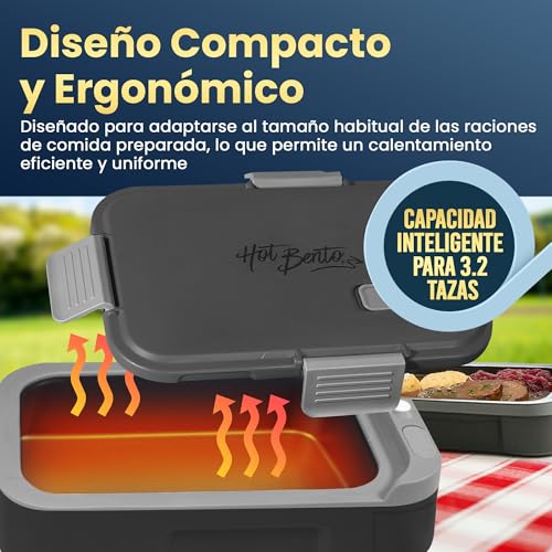Detalle de Hot Bento PLUS – Fiambrera eléctrica portátil y autocalentable (994 ml, negro)