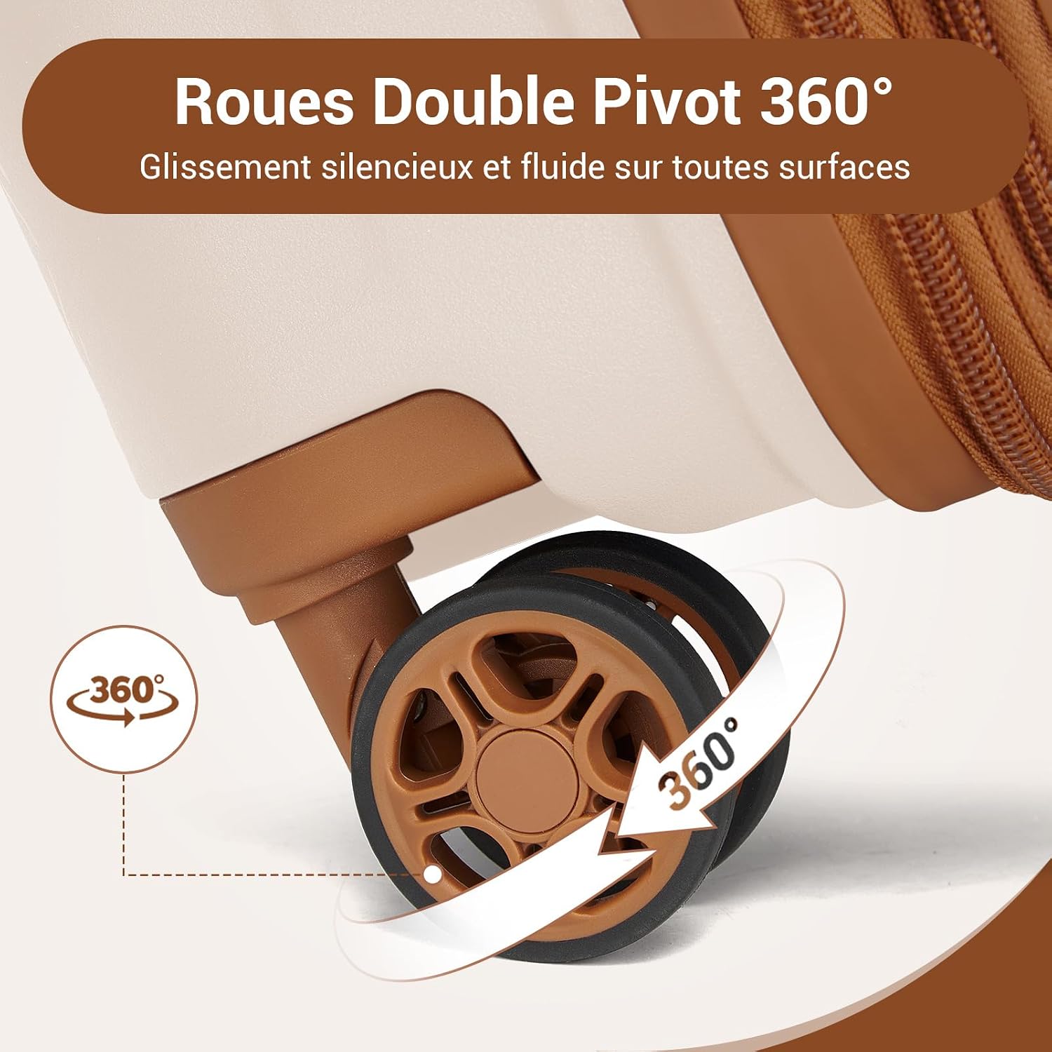 Detalle de Kono valise cabine extensible rigide en polypropylène avec 4 roulettes et serrure TSA (crème/marron)