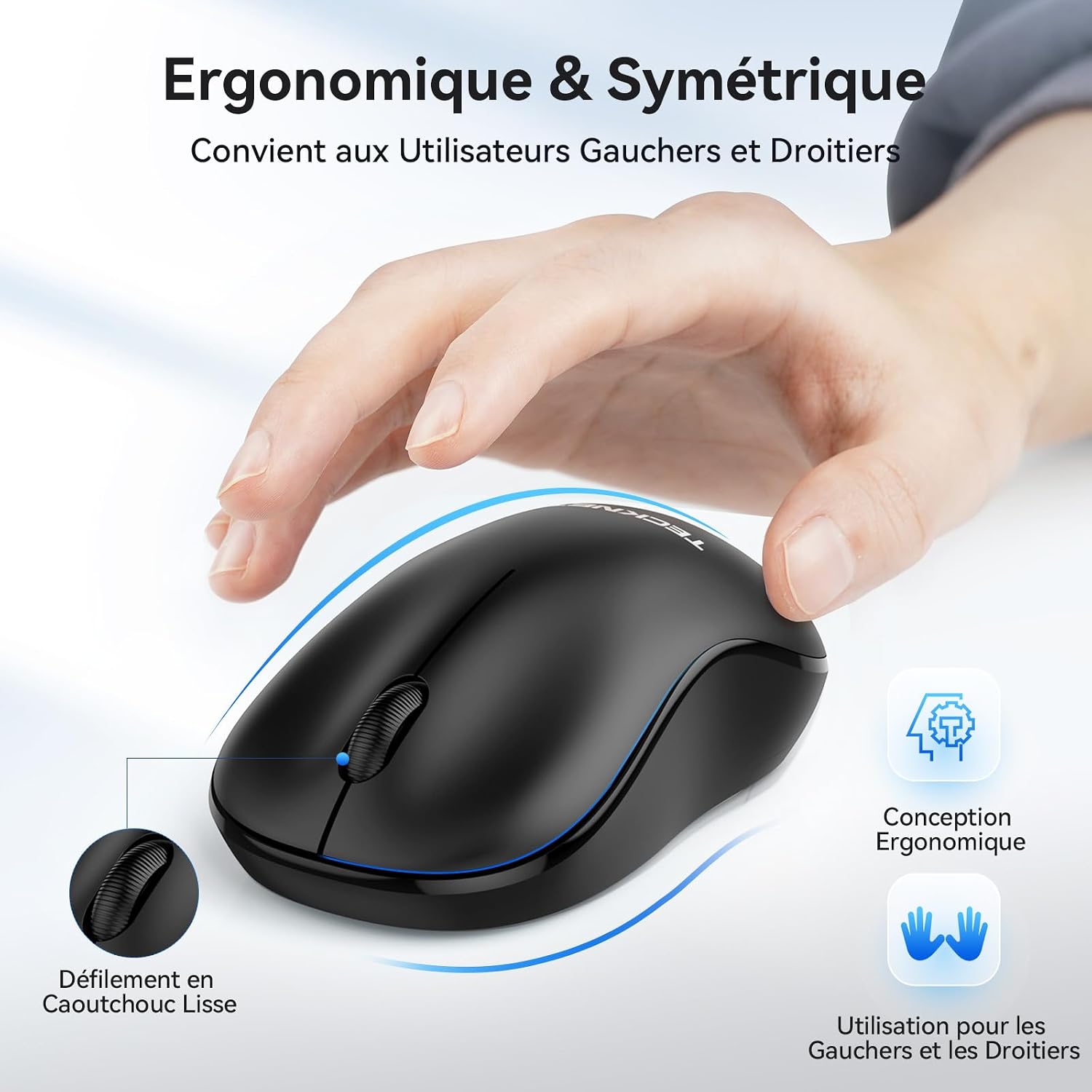 Detalle de TECKNET Souris sans Fil 3200 DPI — Silencieuse, Ambidextre et Ultra-Compacte