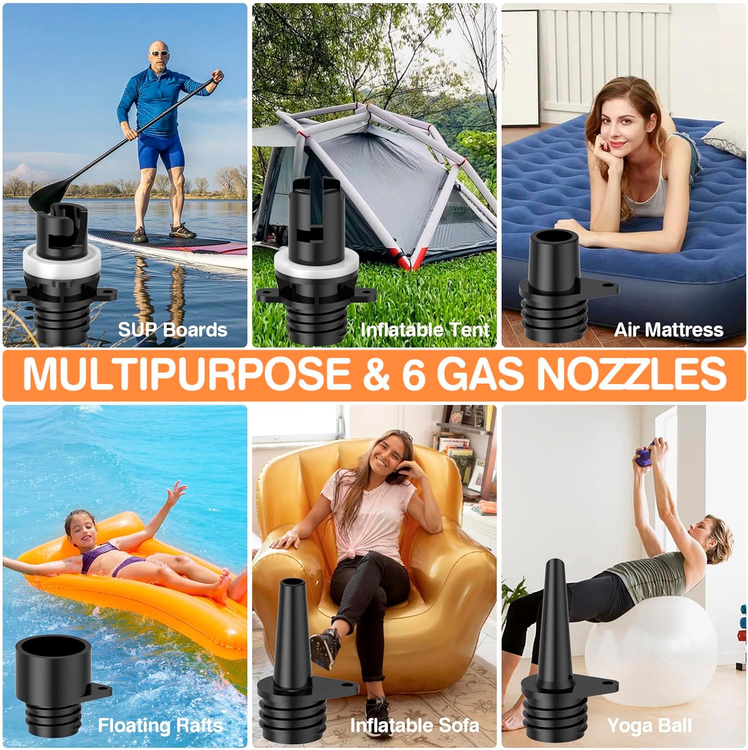 Detalle 1 de FOWAWU 8666-3*7800mAh elektrische SUP-pomp, 20 PSI en 6 mondstukken