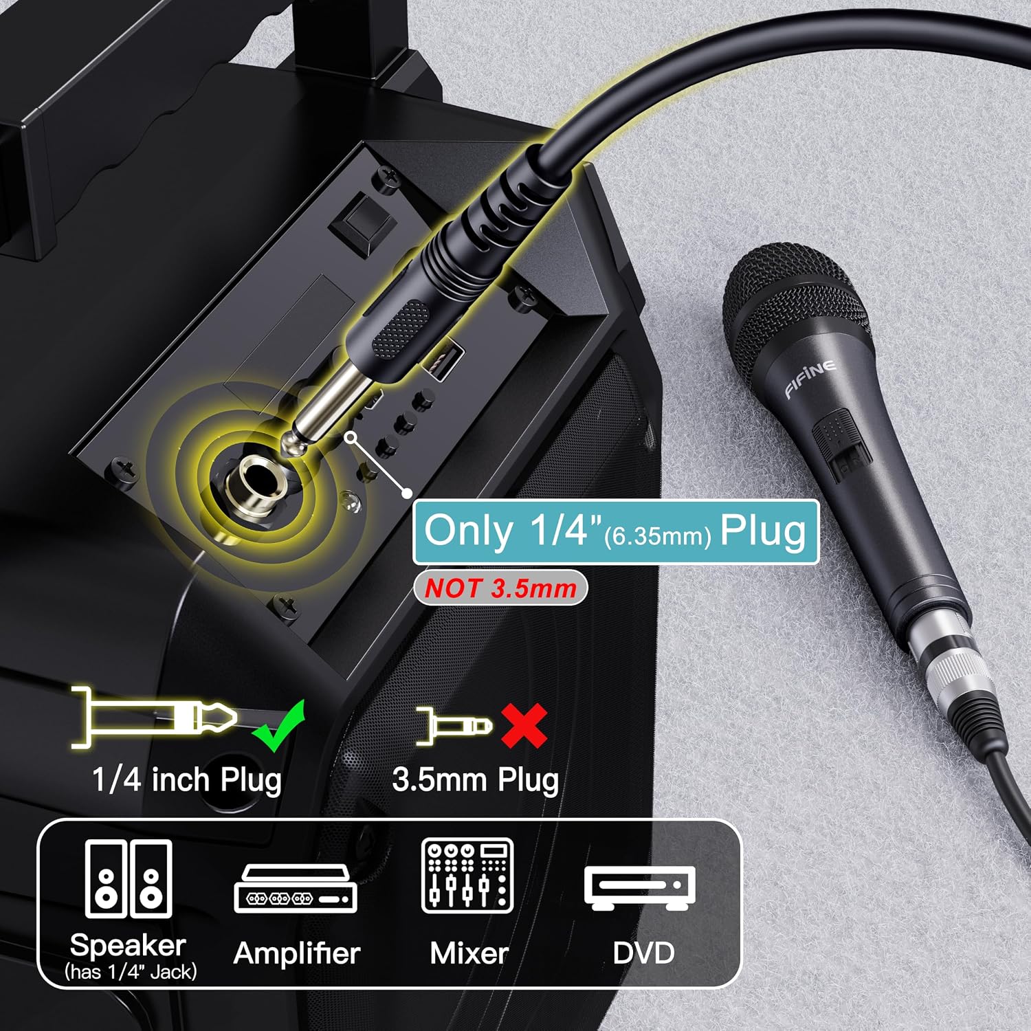 Thumbnail 1 de FIFINE K6 Karaoke Dynamic Microphone — Wired 1/4" (6.35mm) vocal mic for live singing