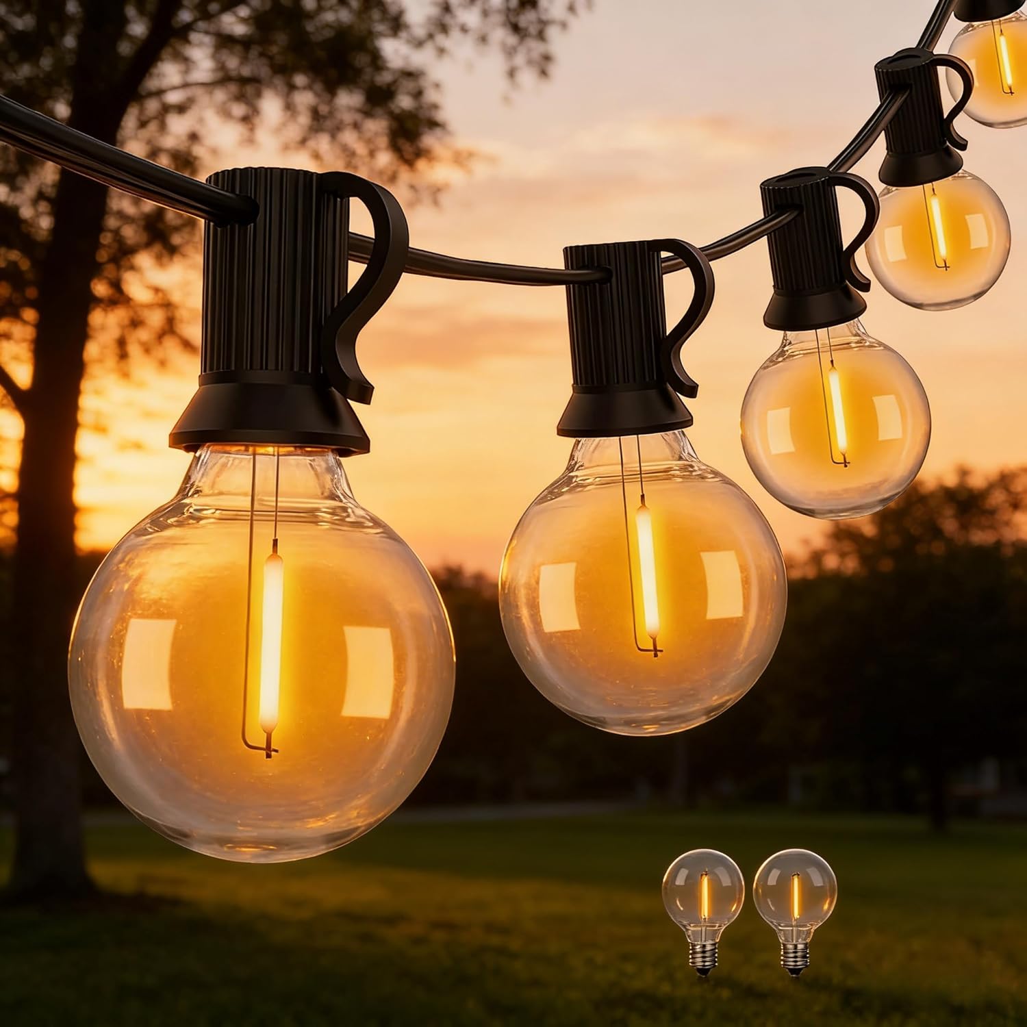 Detalle de Wweixun2020 Lampade a Catena Esterno G40 30 m / 100 ft – 52 LED + 2 di Ricambio, IP44, 2200K