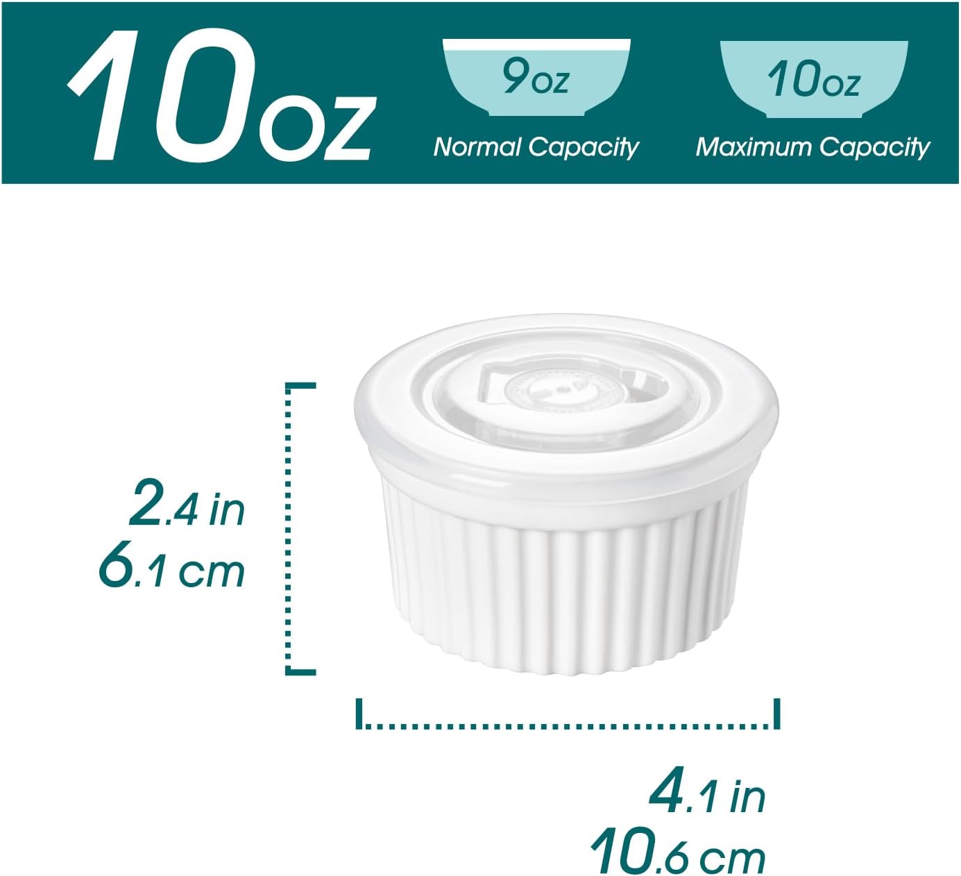 Detalle 2 de vancasso 10 oz Ramekins with Lid (Set of 6) — Porcelain Crème Brûlée, Soufflé & Custard Cups, Oven & Dishwasher Safe