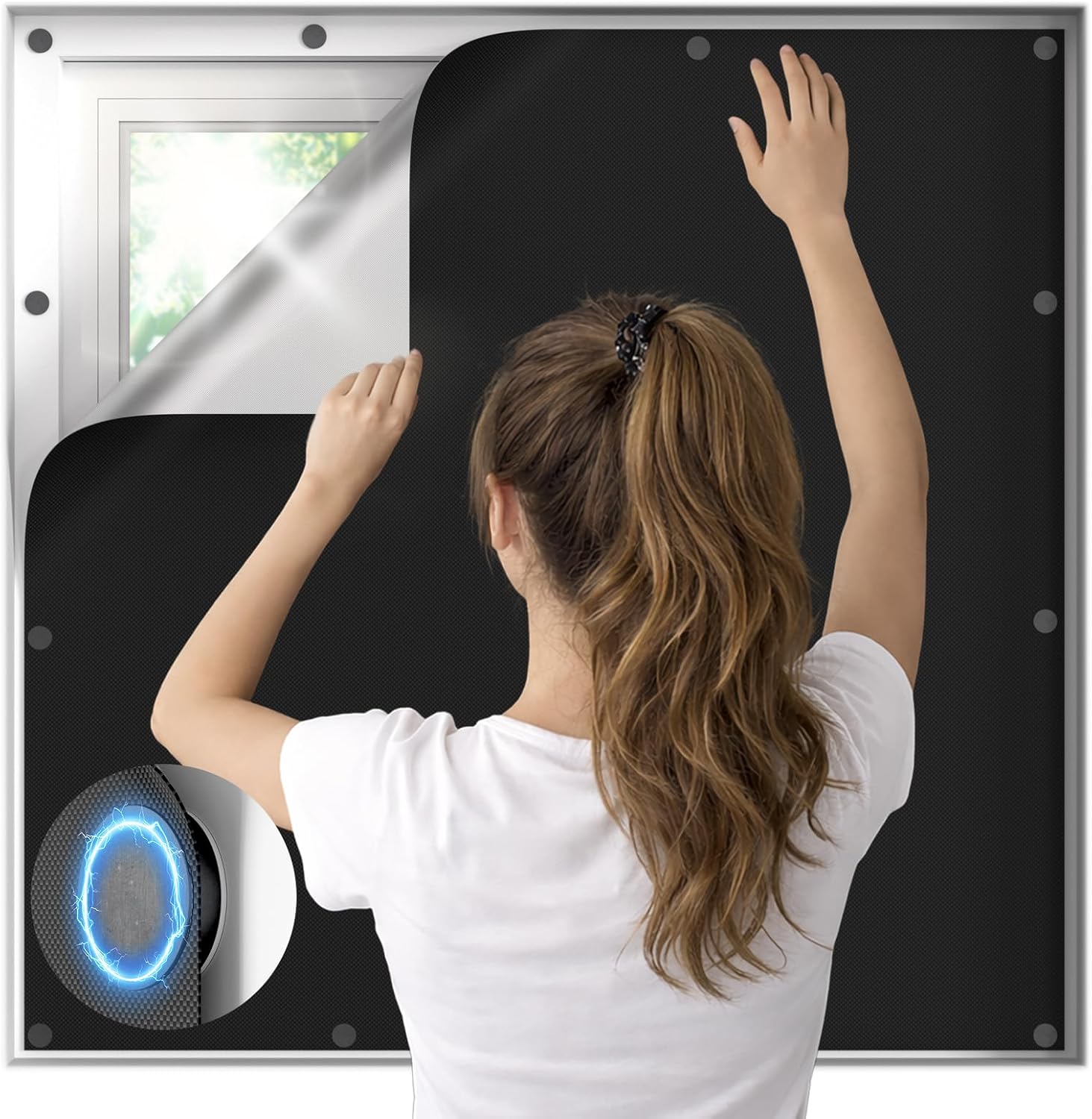 Detalle de JUJIBL Magnetic Blackout Blinds: Portable, Drill-Free Light Control for Any Window