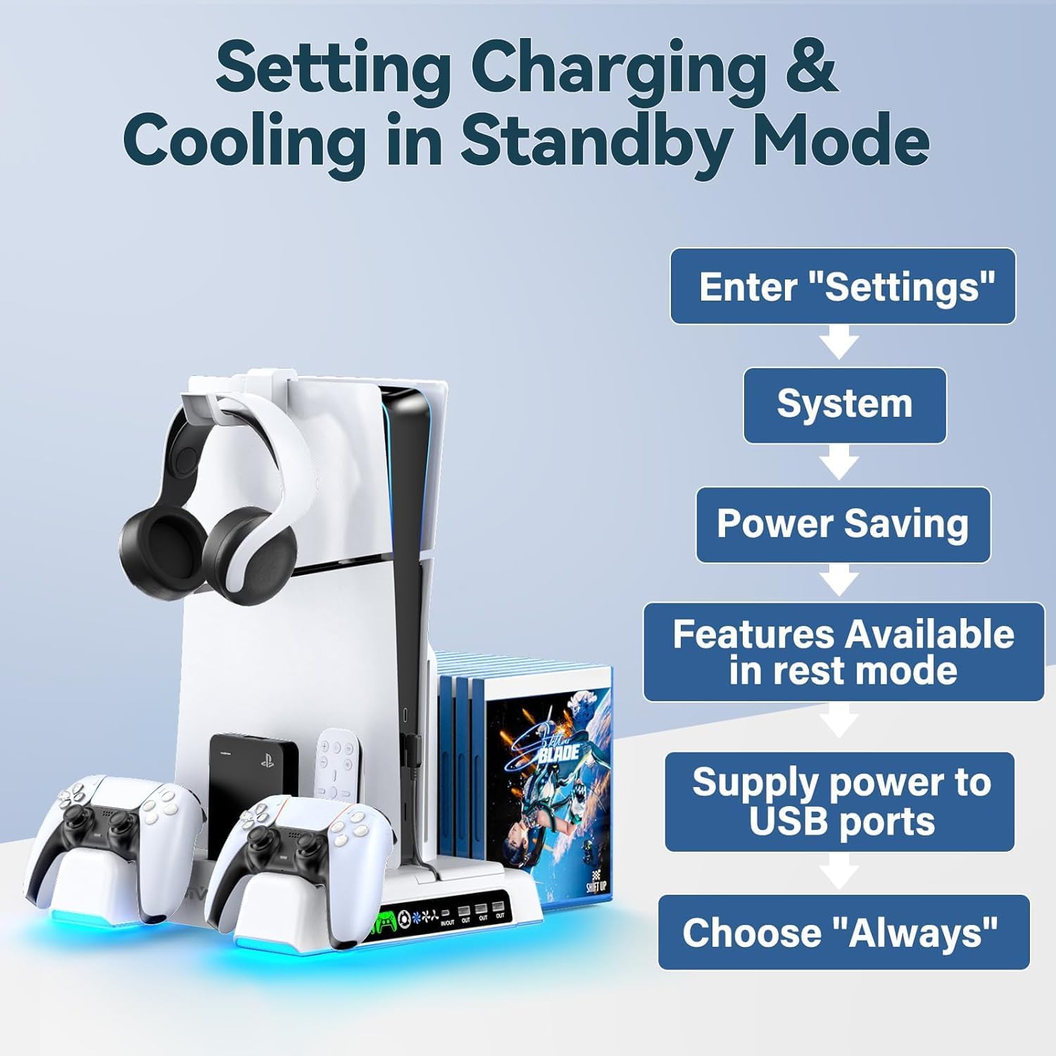 Thumbnail 5 de OIVO PS5 Stand with 3‑Level Cooling Fan