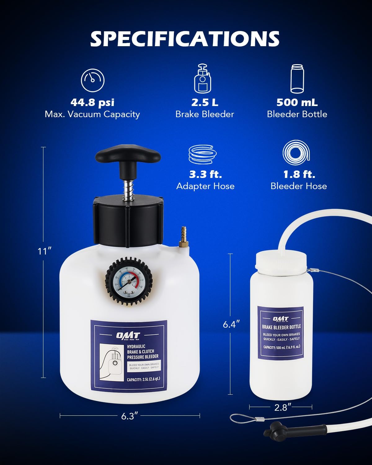 Detalle de Orion Motor Tech Pressure Bleeder (2.5L) with 50.7mm Adapter for 1-Person Brake Fluid Bleeding