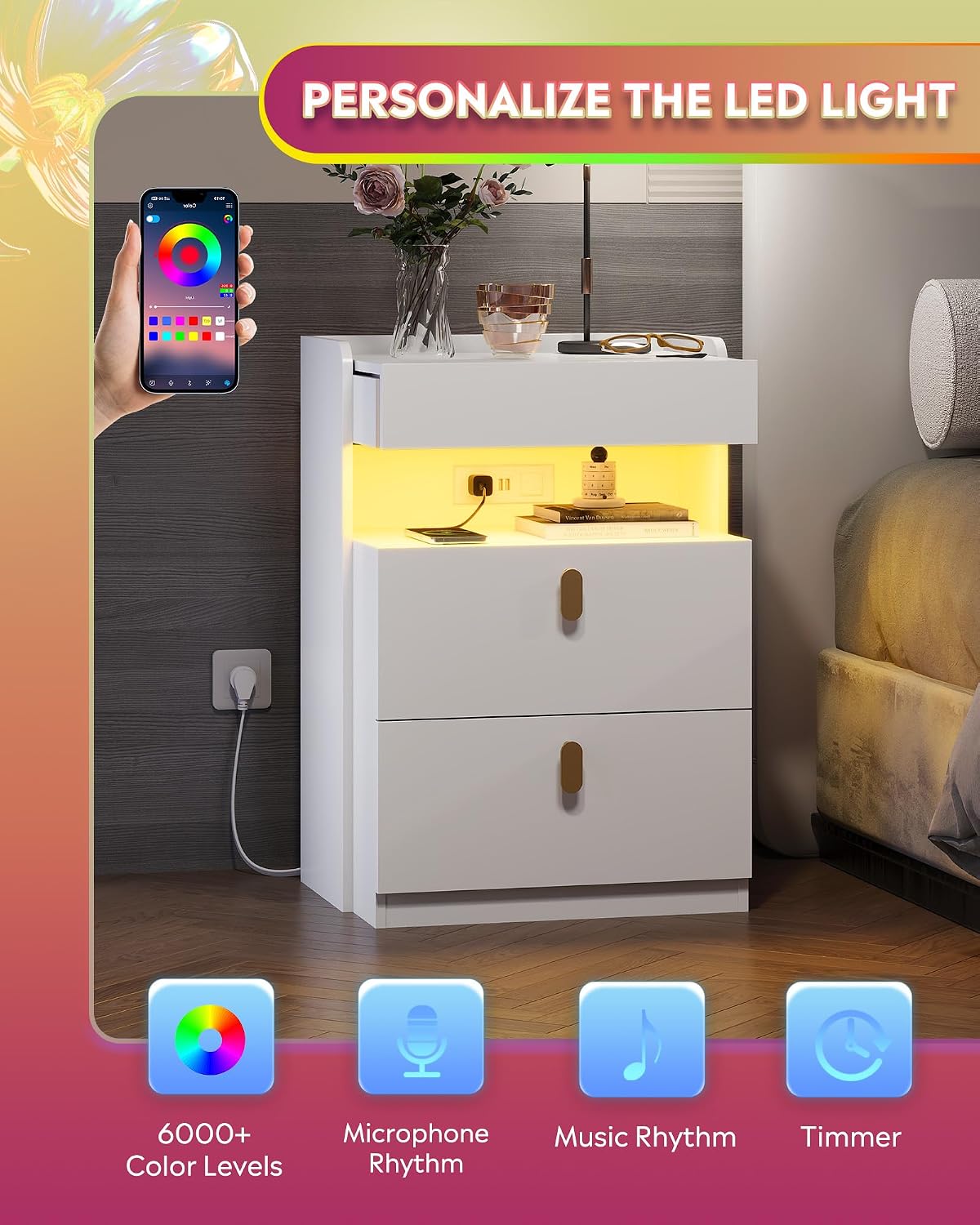 Detalle de WLIVE Nightstand Set of 2