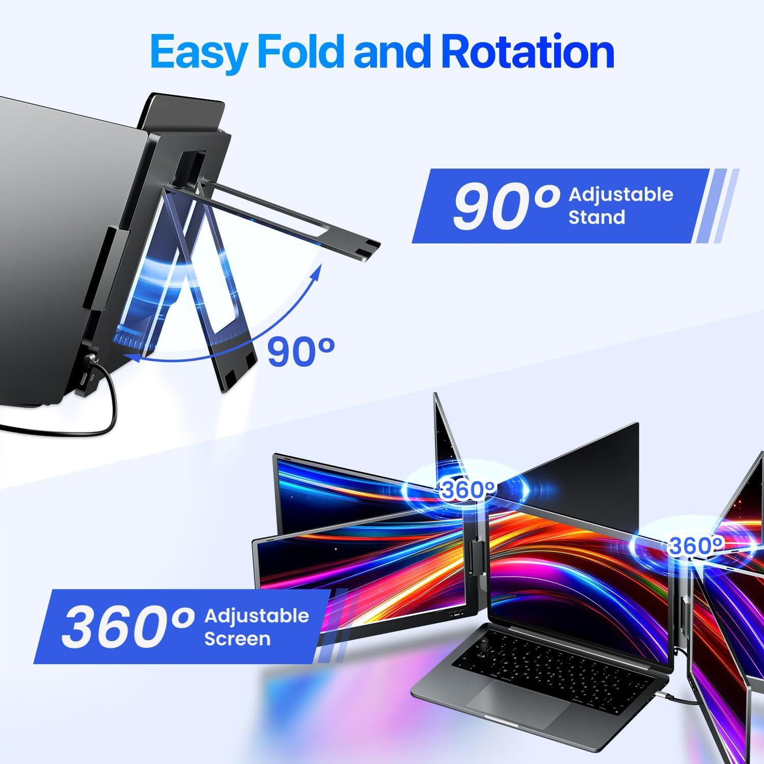 Detalle de KPKUE 15.6" Laptop Screen Extender with Just One Cable: Triple Screen, FHD IPS, Portable Aluminium Design