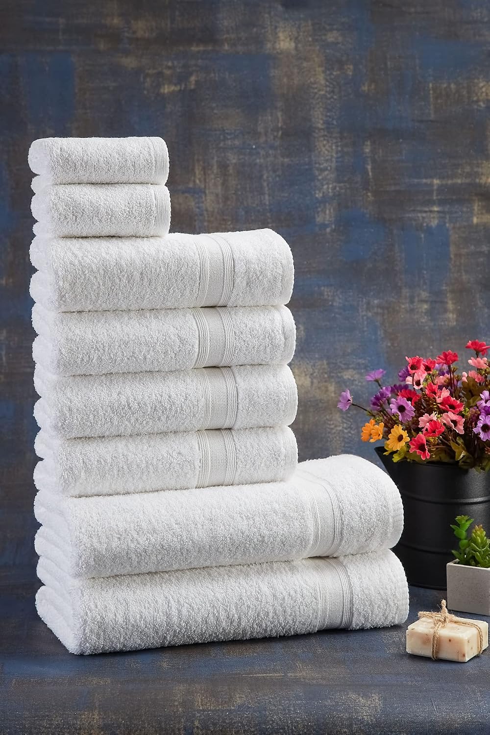 Detalle de Tuiste Set Asciugamani Bagno Bianchi – 100% Cotone, 2 Teli Doccia 70x140cm + 4 Asciugamani 50x90cm + 2 Ospiti 30x50cm