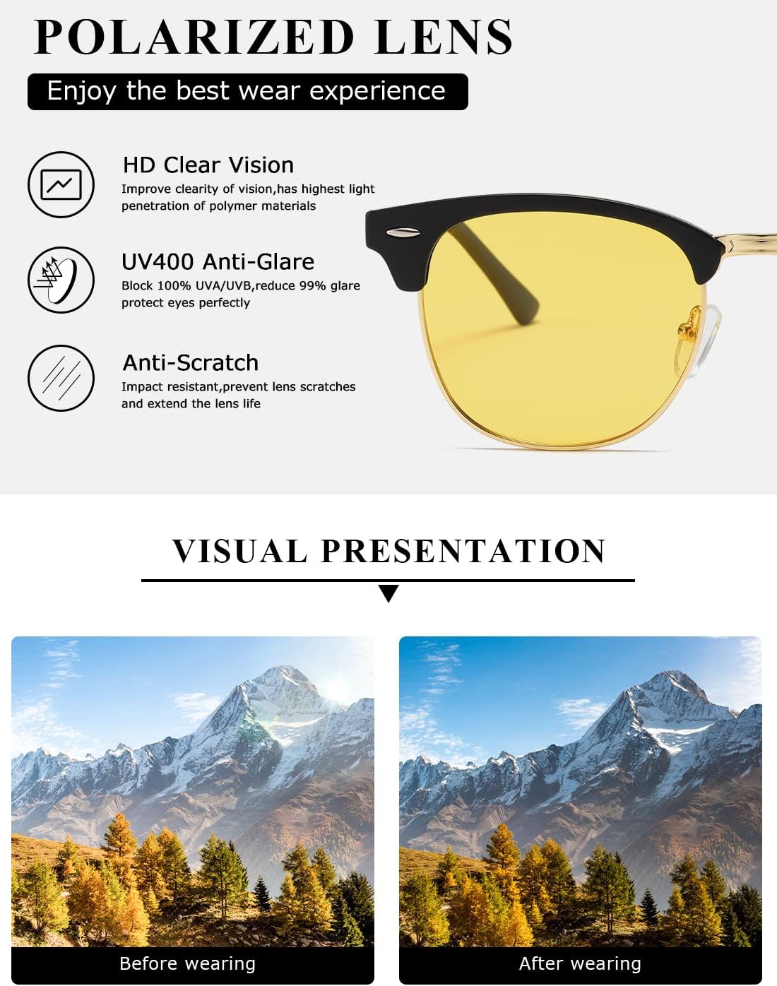 Detalle 2 de kimorn Polarized Sunglasses Unisex Retor Semi-Rimless Frame AE0550