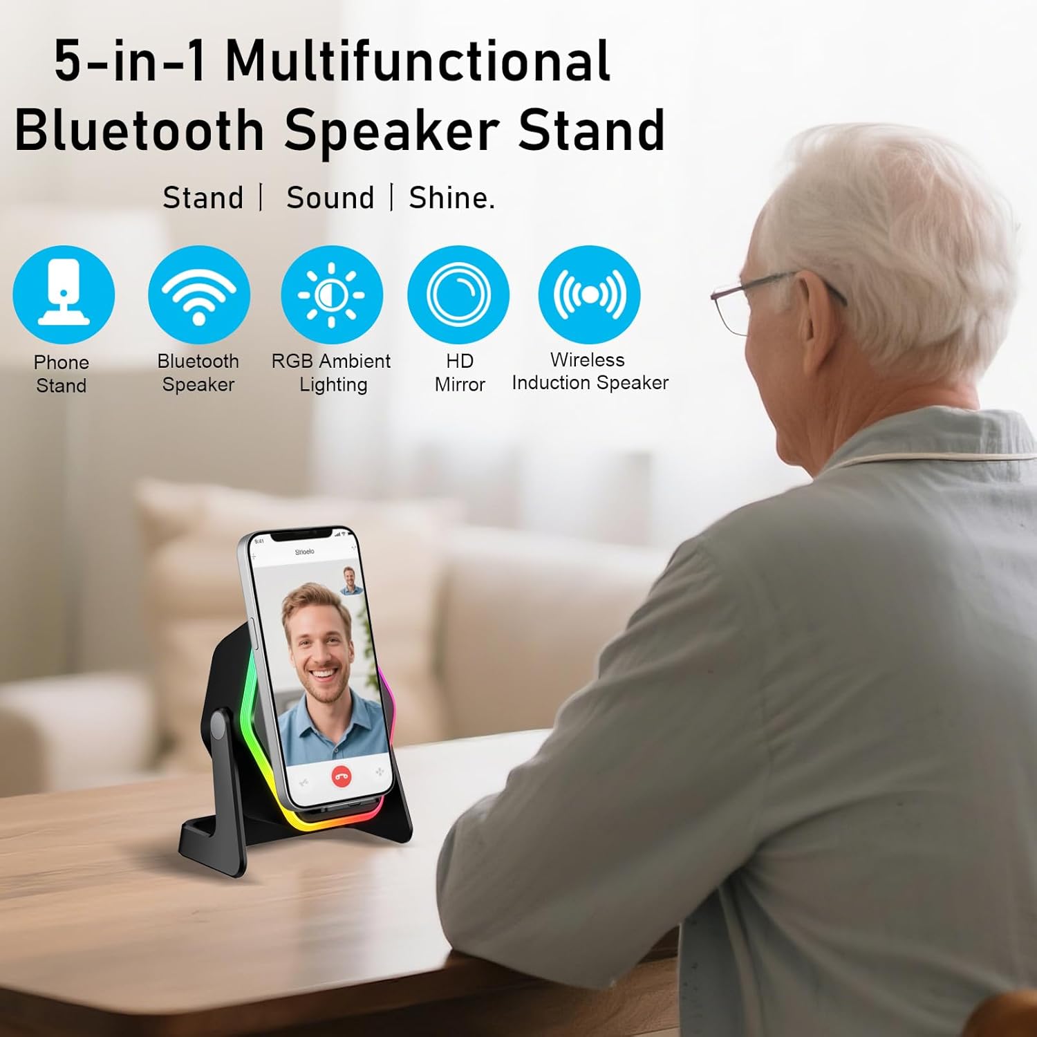 Thumbnail 1 de Hupoaf Wireless Induction Speaker: 5-in-1 Phone Speaker Amplifier with RGB Light and Adjustable Stand