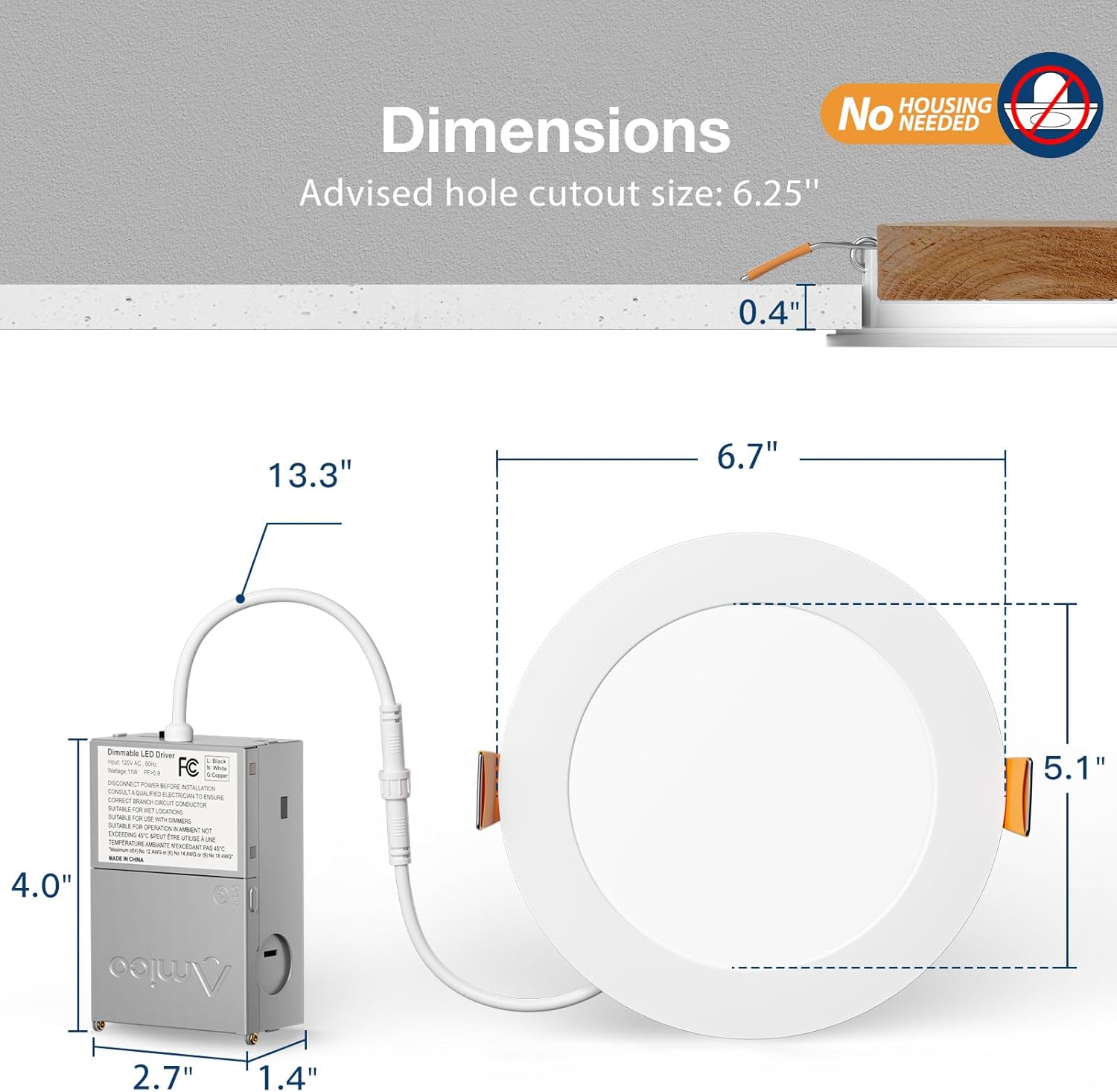 Thumbnail 5 de Amico 48 Pack 6-Inch 5CCT Ultra-Thin LED Recessed Lights (Dimmable, ETL & FCC) with Junction Box