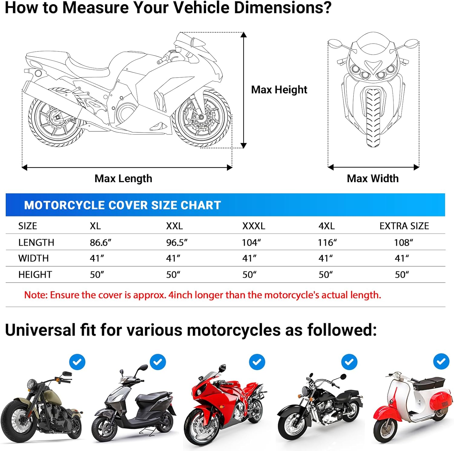 Thumbnail 5 de Favoto Motorcycle Cover 96.5" Waterproof โ๏ธ๐