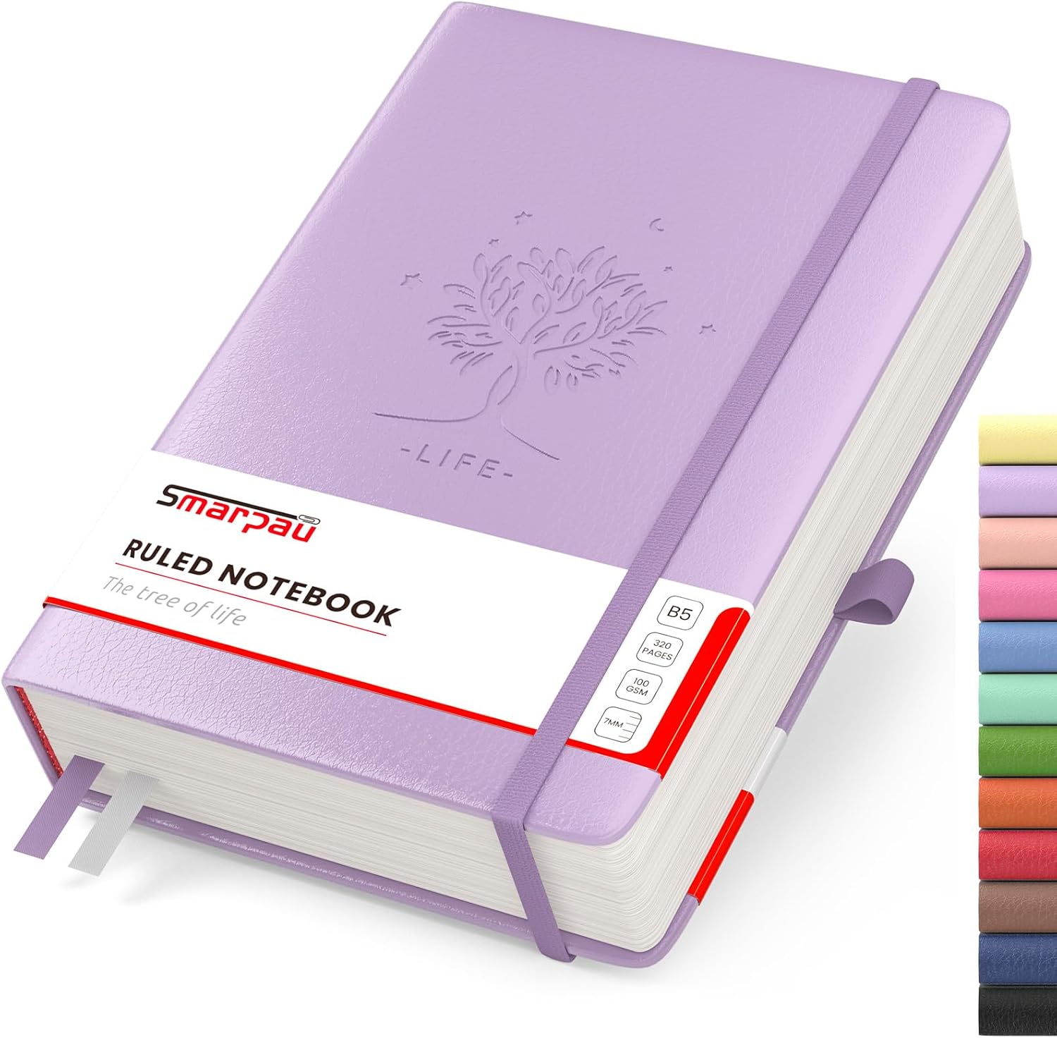 Detalle de Smarpau 320 Pages B5 College Ruled Notebook (Purple) with Index Tabs and 100gsm Paper
