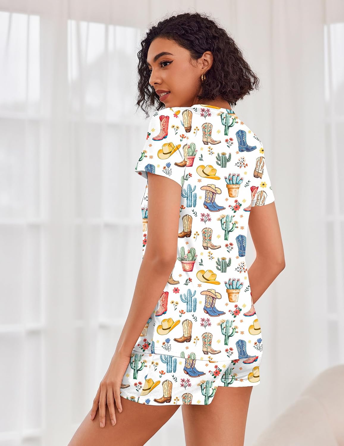 Thumbnail 4 de Ekouaer Women's Pajama Set, Lightweight V-Neck Top and Drawstring Shorts, XS