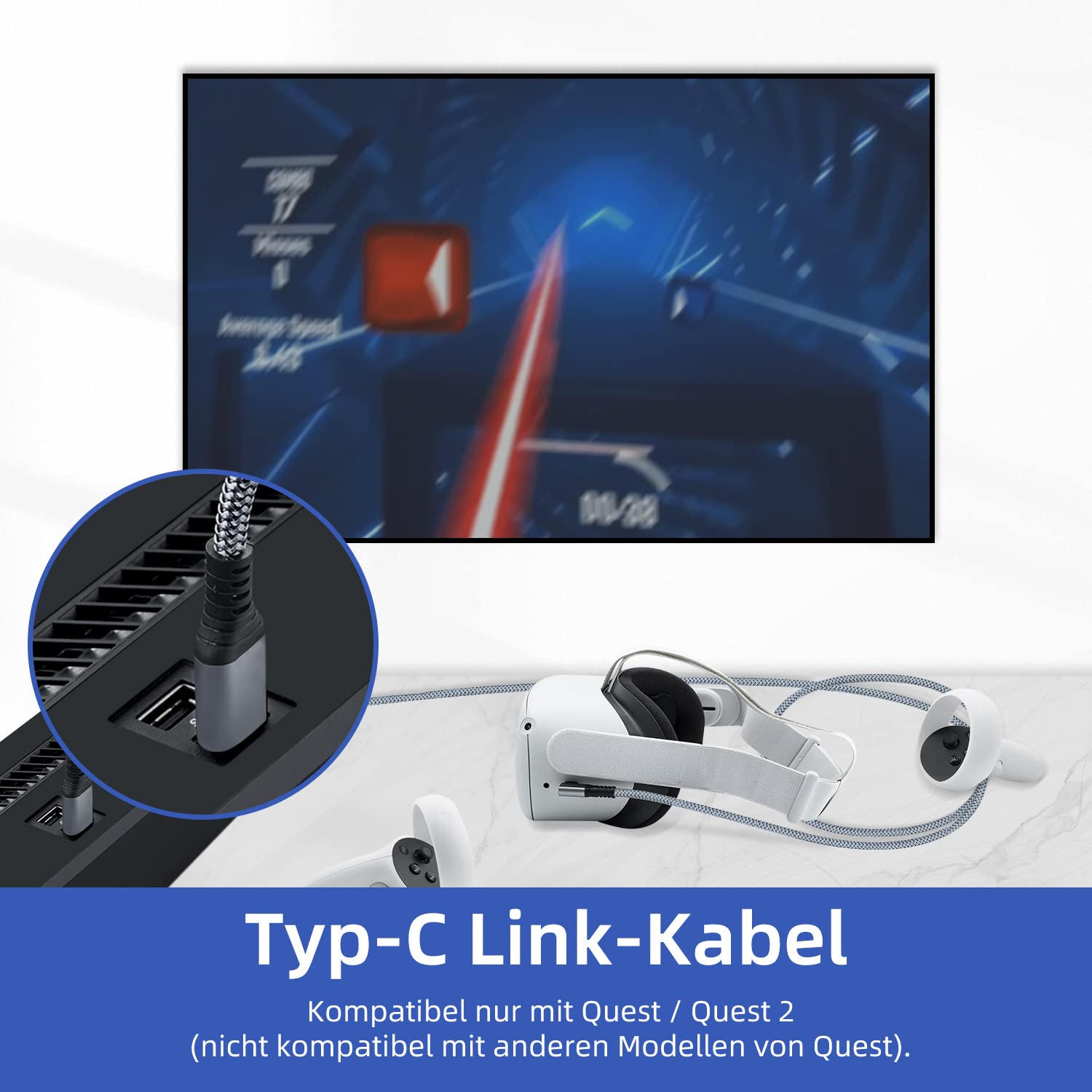 Thumbnail 1 de Mcbazel Link Kabel Typ-C auf USB 3.0, 6 m, rechtwinklig – Schnellladekabel & Datenübertragung für Quest/Quest 2/Quest 3