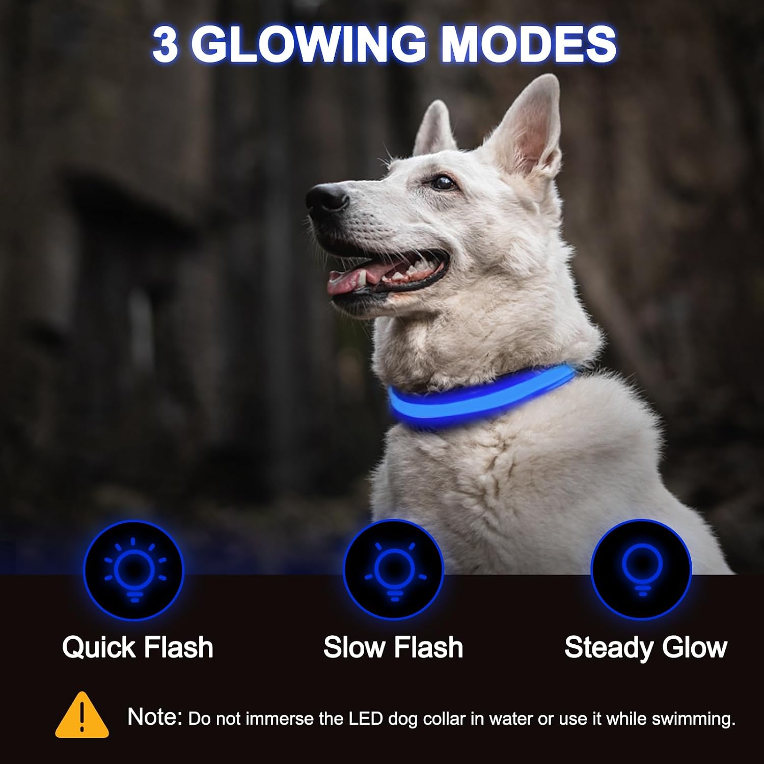 Detalle de Nepfaivy Light Up Dog Collar (Blue-L) with USB Rechargeable LED Lights and 3 Glow Modes