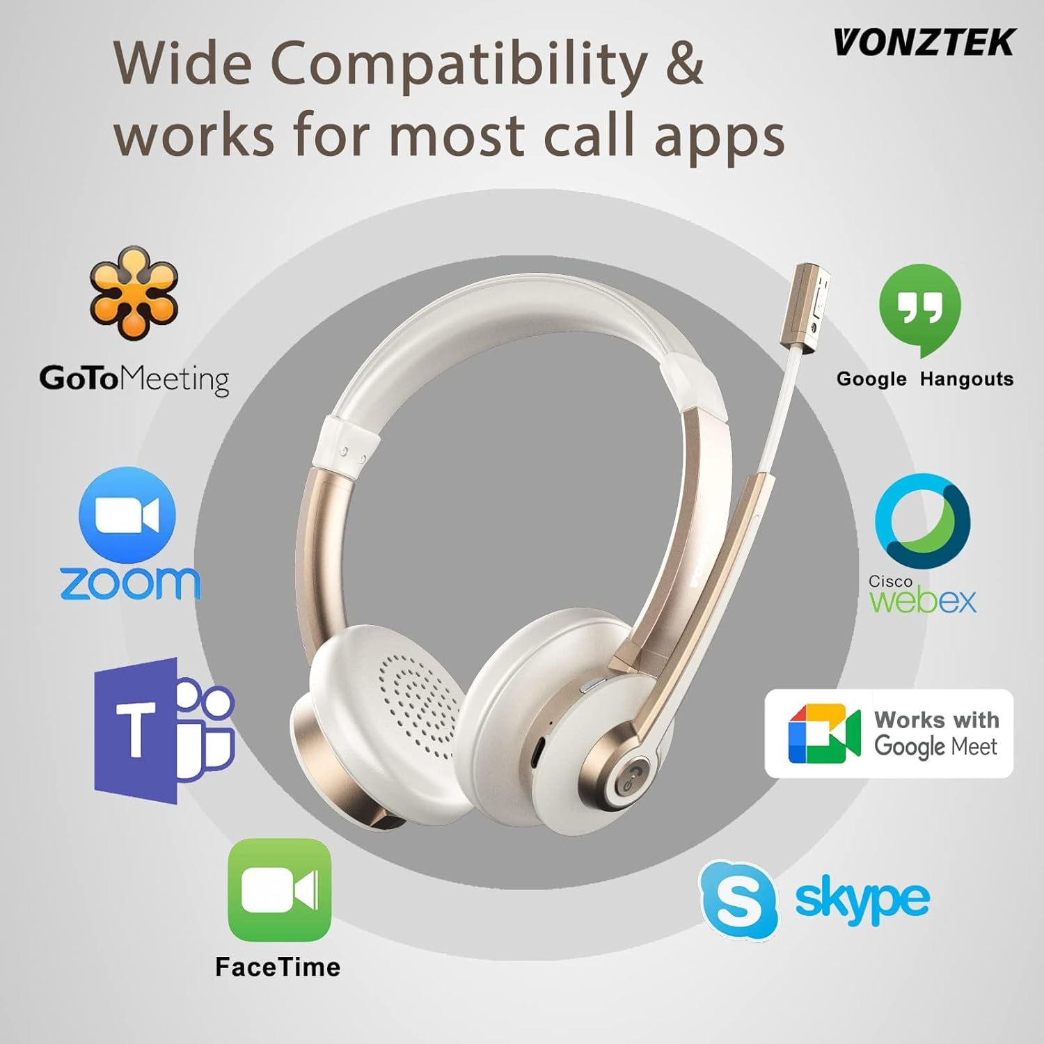 Thumbnail 3 de Vonztek Wireless Headset with QCC v5.1 Bluetooth 26 Hrs