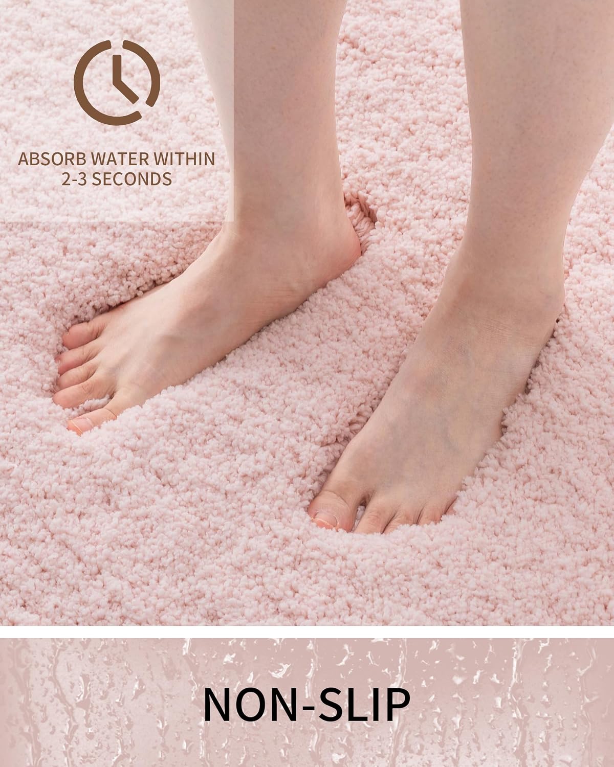Detalle de Ruggnovea 70x24 Ultra Thick Non-Slip Pink Bath Rug