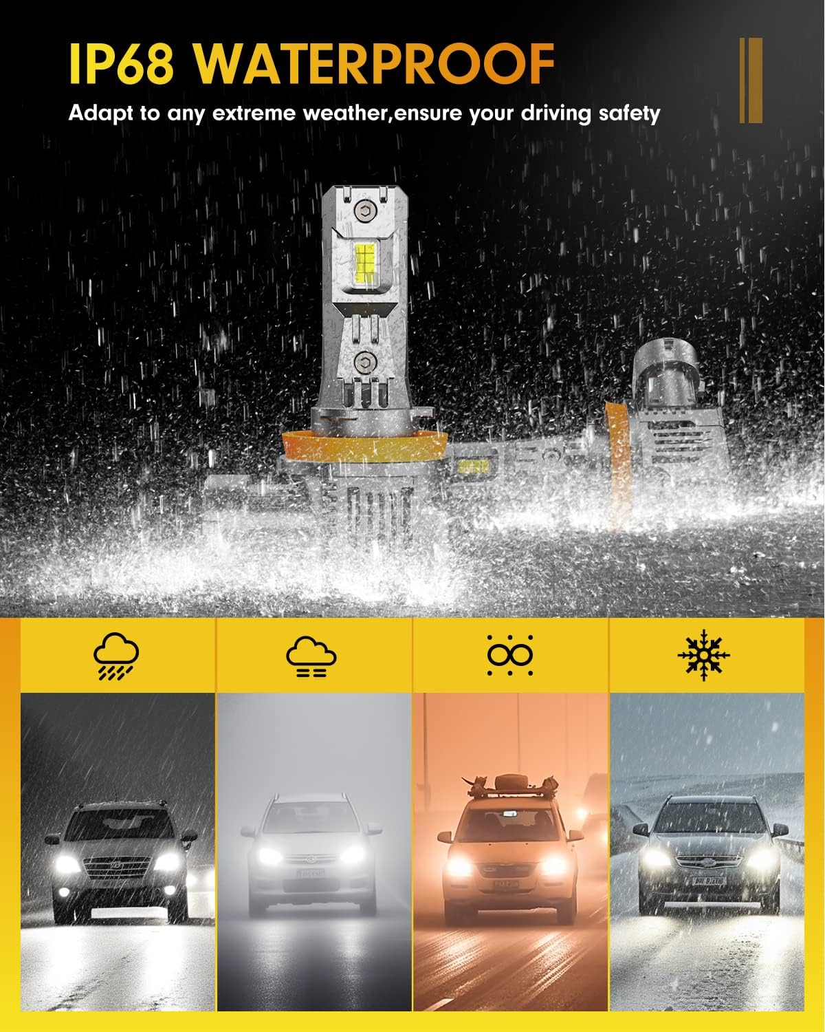 Thumbnail 5 de FAHREN 2026 H11 / 9005 LED Bulbs (1800% claim, 6500K cool white) 4-Pack, H8/H9/HB3 compatible