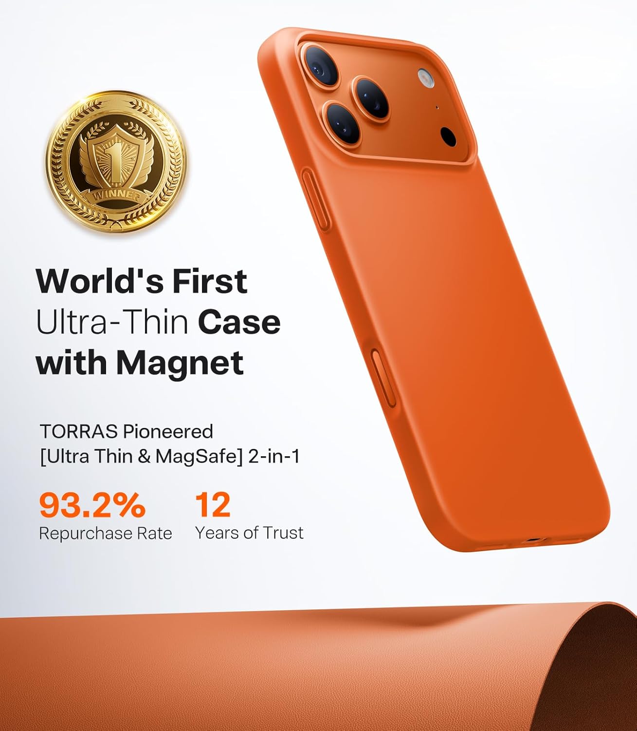 Thumbnail 2 de TORRAS Magnetic Slim-Fit Case for iPhone 17 PRO MAX – Ultra-Thin, MagSafe Ready, Glossy Orange