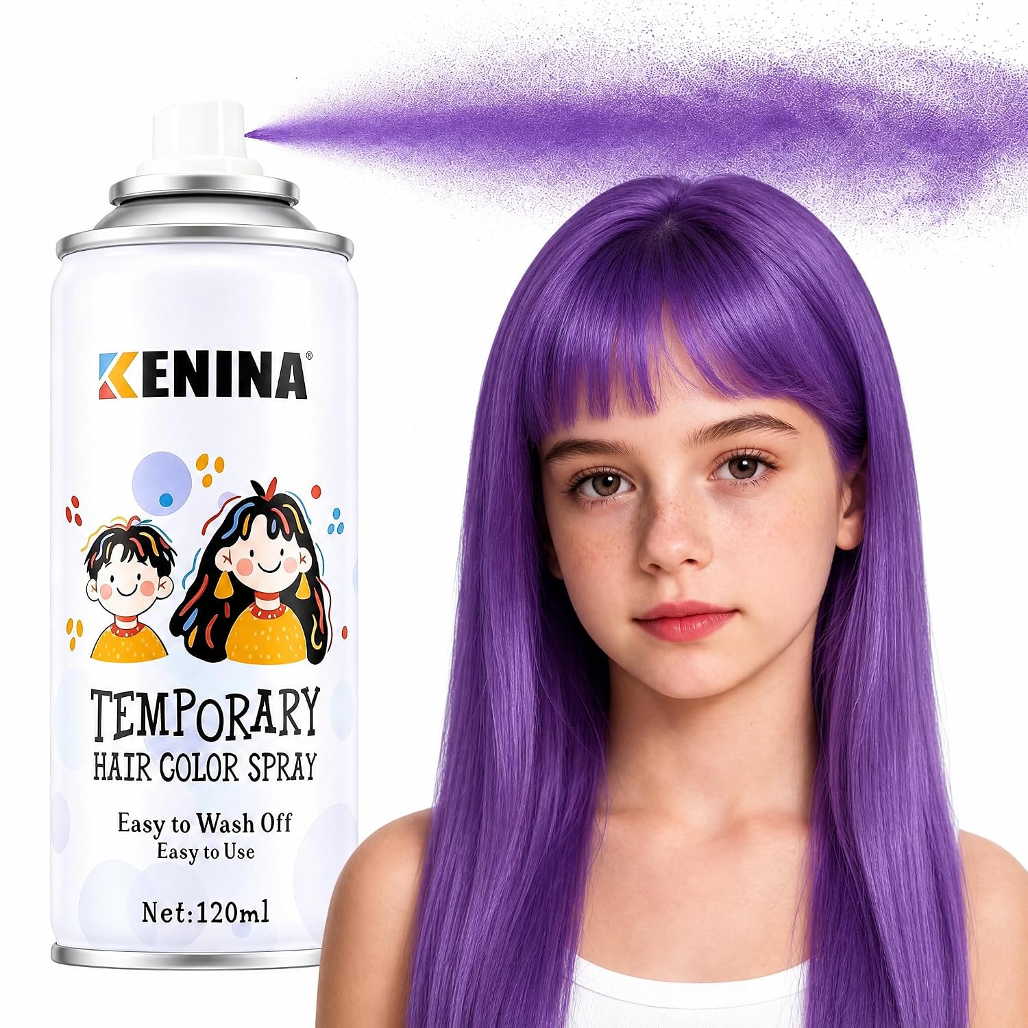 Detalle de KENINA Purple Temporary Hair Color Spray, Washable One-Day Color