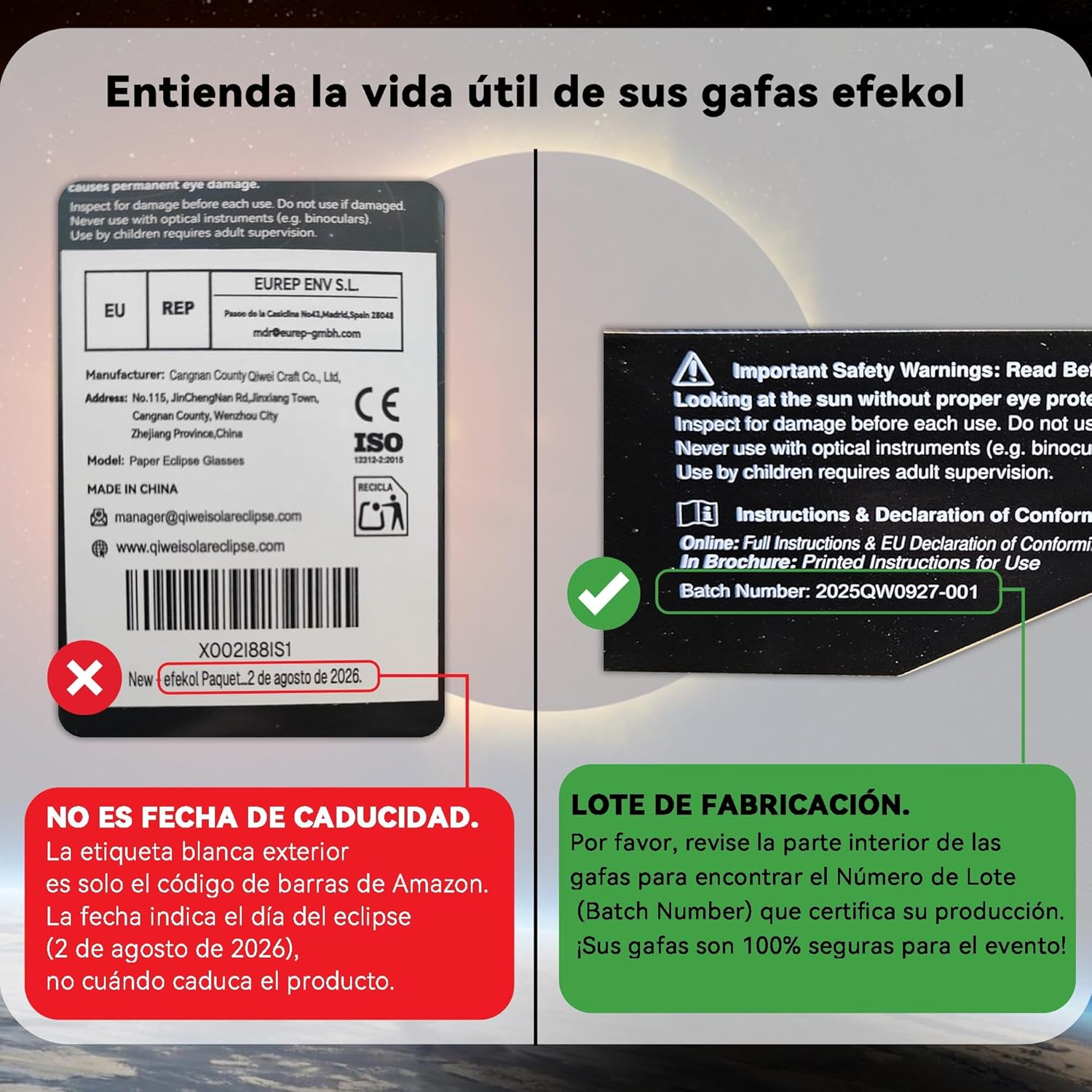 Detalle 1 de Efekol Gafas Eclipse Solar 6 Pack