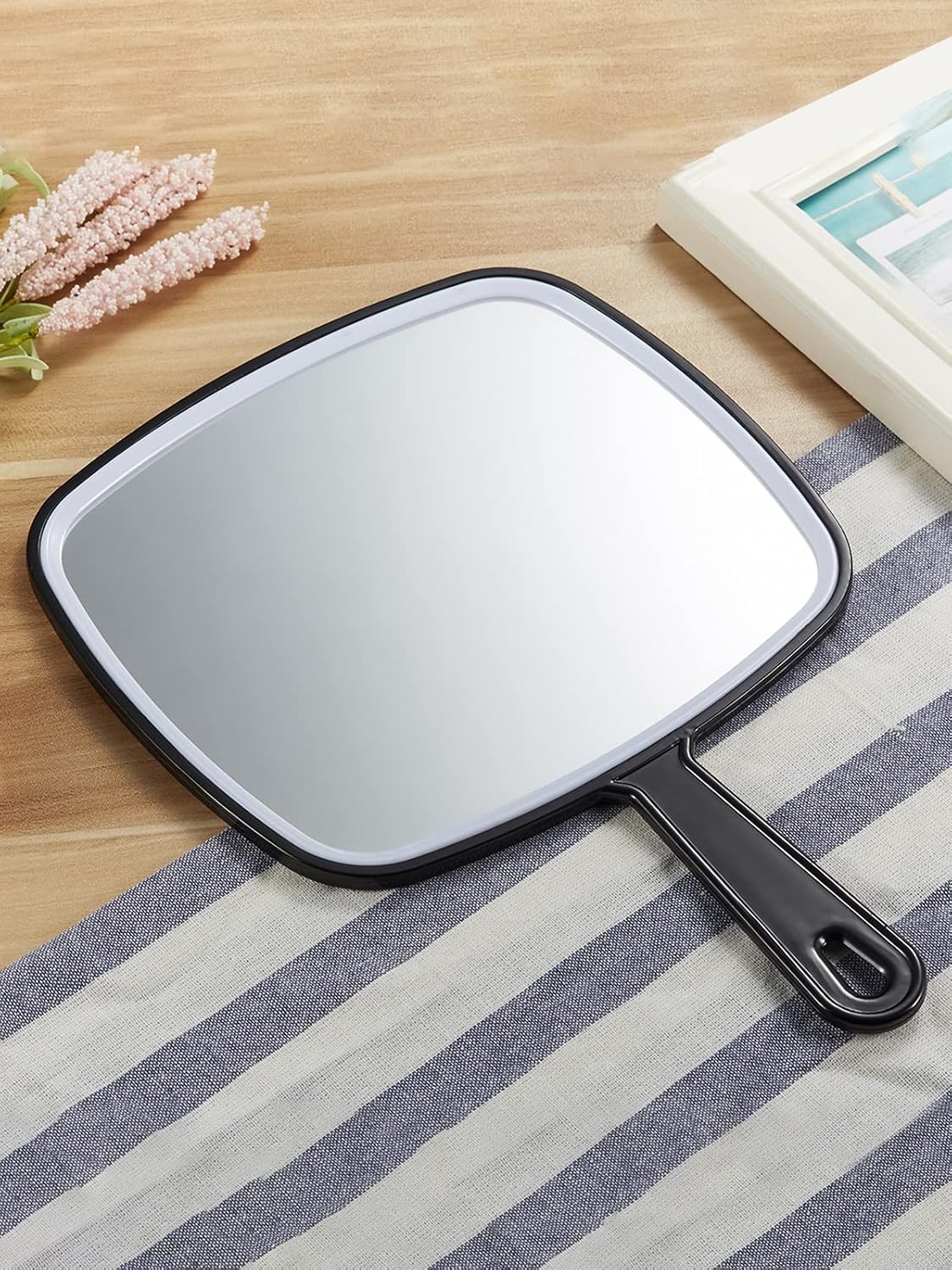 Detalle de OMIRO OMIRO013 Extra-Large Hand Mirror, Black 1x Mirror with Handle