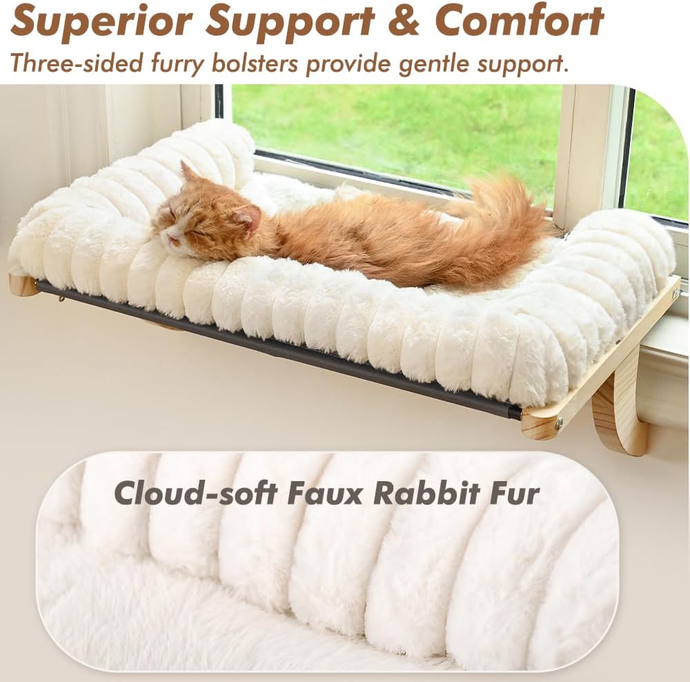 Detalle de valigogo Cloud-Soft VL-CWP01-M-W Cat Window Perch, Medium Faux-Fur Cushion