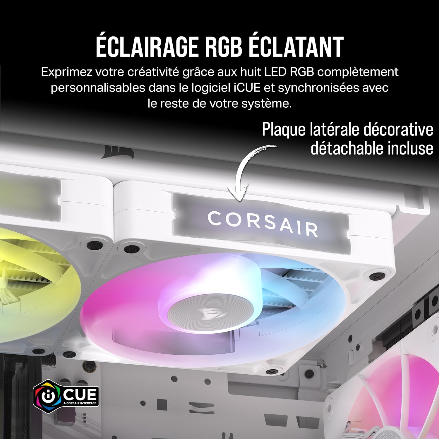 Detalle de CORSAIR iCUE Link RX120 RGB 120 mm PWM – Ventilateur blanc à dôme magnétique