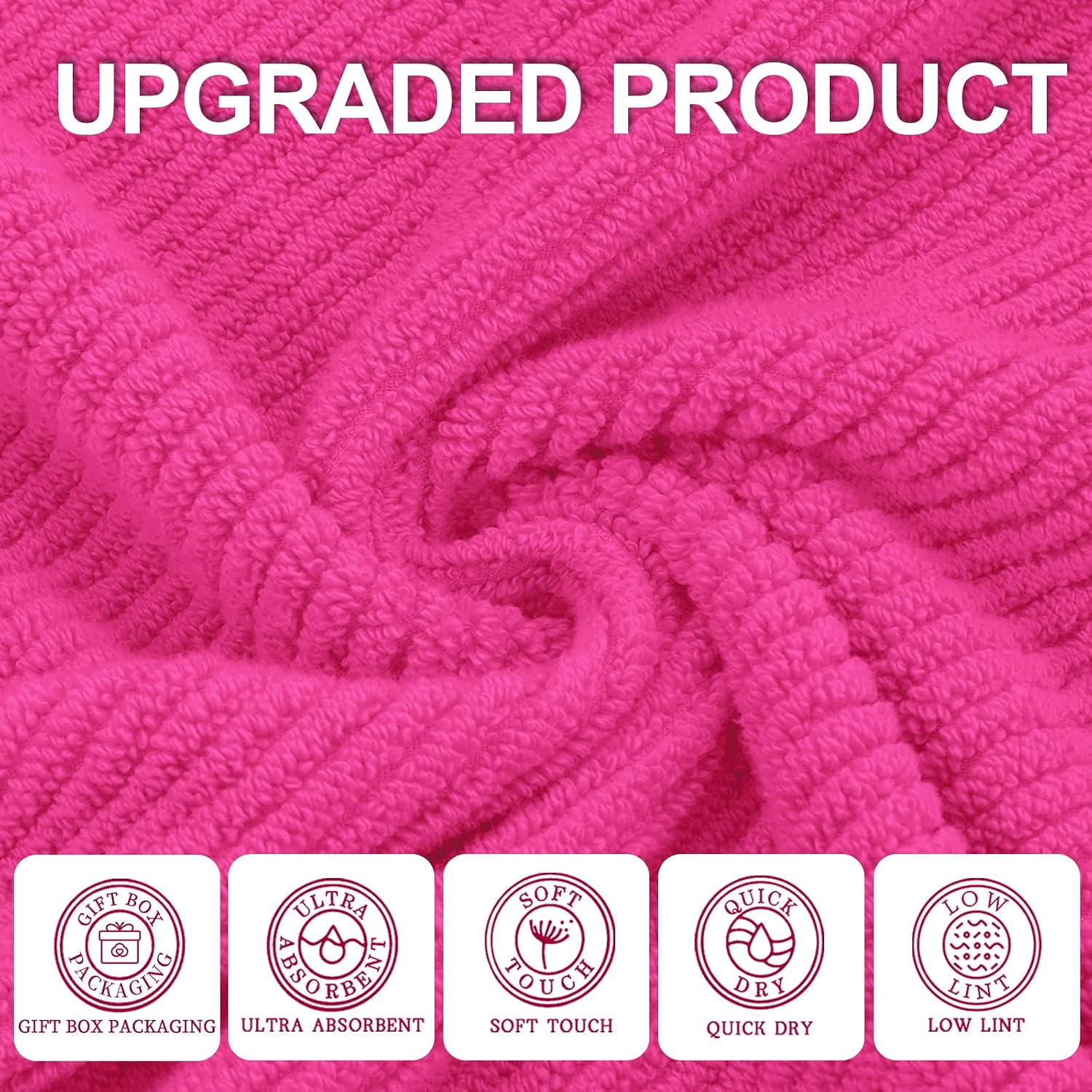 Detalle de VOOVA & MOVAS Hot Pink Washcloths (6PC, 13"x13") – 100% Cotton, Lightweight & Absorbent