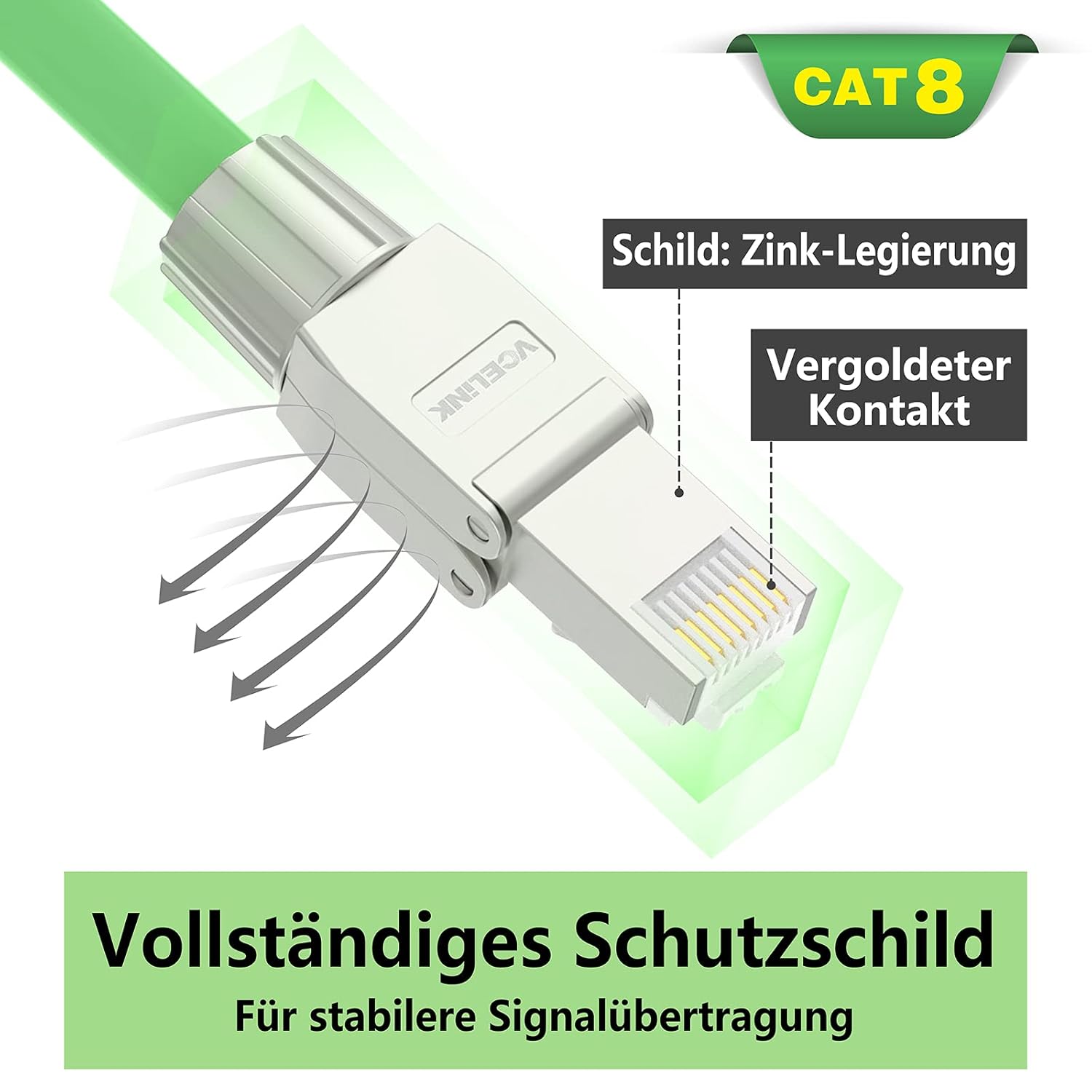 Detalle de VCELINK RJ45 Stecker Werkzeuglos für Verlegekabel Cat8/Cat7 – 2 Stück