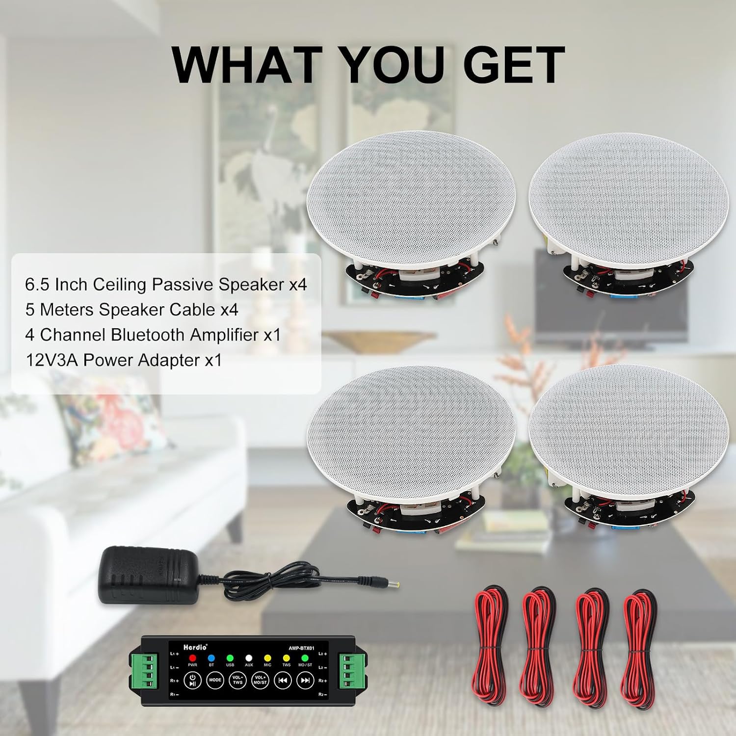 Thumbnail 6 de Herdio 6.5" 4 PCS 600 Watts Bluetooth Ceiling Speakers (recessed) with TWS pairing