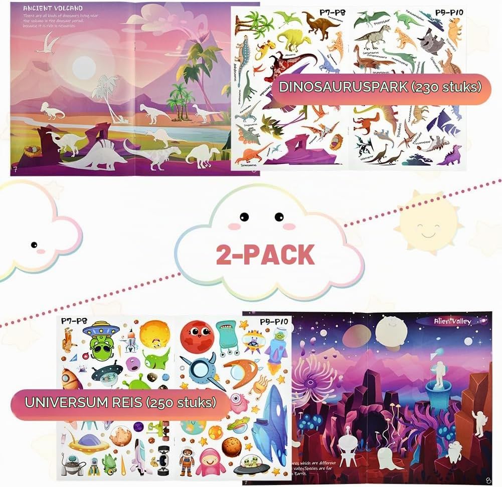 Detalle 2 de Vicloon herbruikbare stickerboeken: dinosauruspark en ruimtevaart, 2 stuks