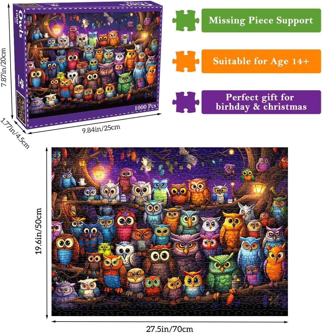 Detalle 2 de HUADADA Jigsaw Puzzles 1000 Piece Owl Family