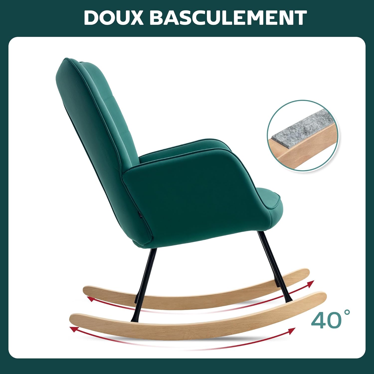 Thumbnail 3 de HOMCOM Fauteuil à Bascule Velours Vert foncé